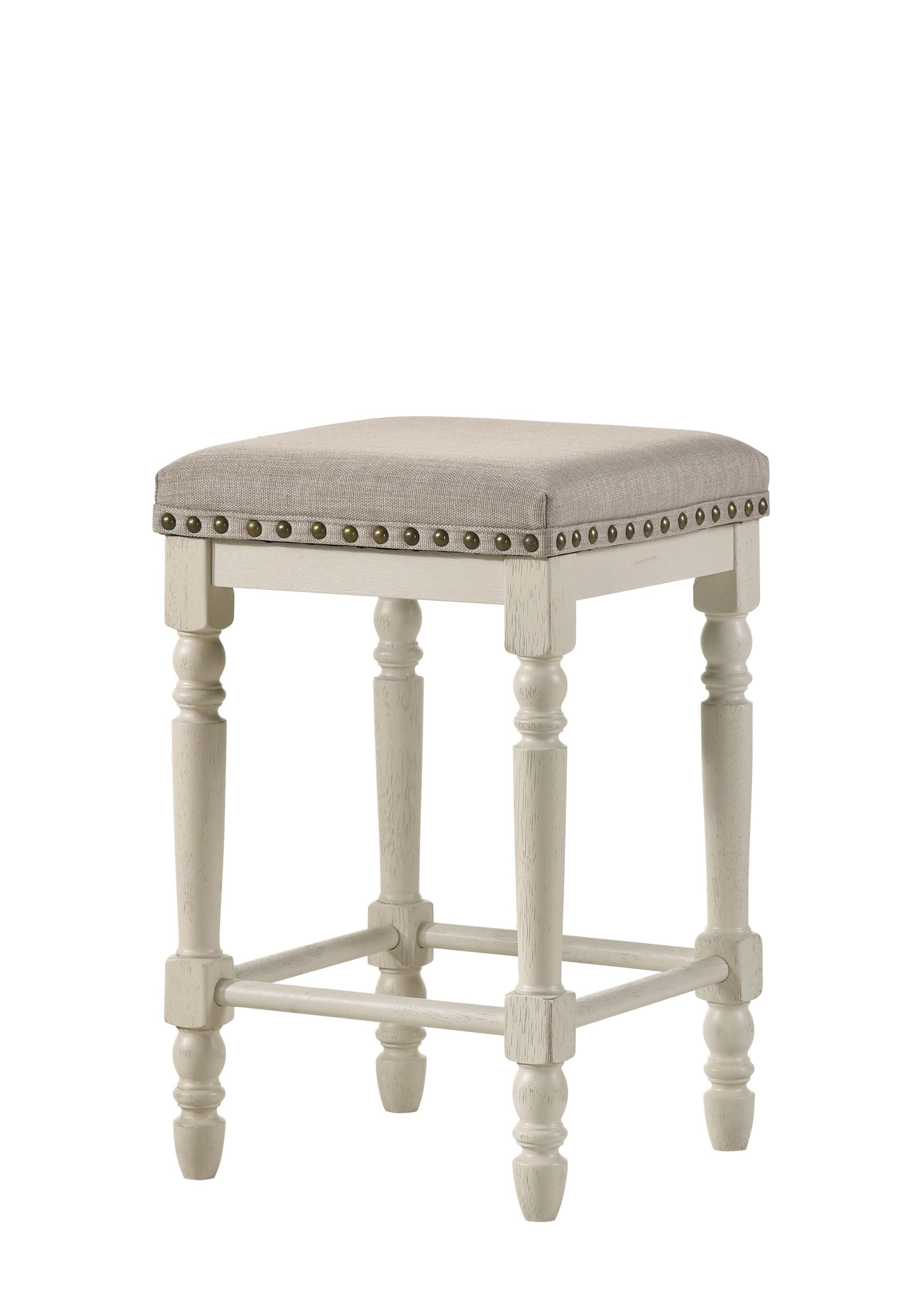 ACME Tasnim Counter Height Stool, Tan Fabric & Antique White Finish 77182