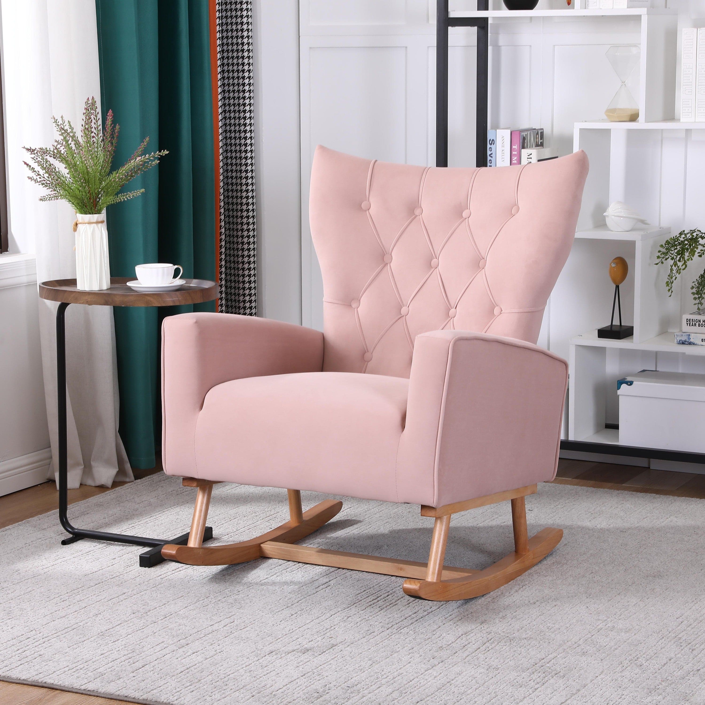 Baby Room High Back Rocking Chair Nursery Chair , Comfortable Rocker Fabric Padded Seat ,Modern High Back Armchair