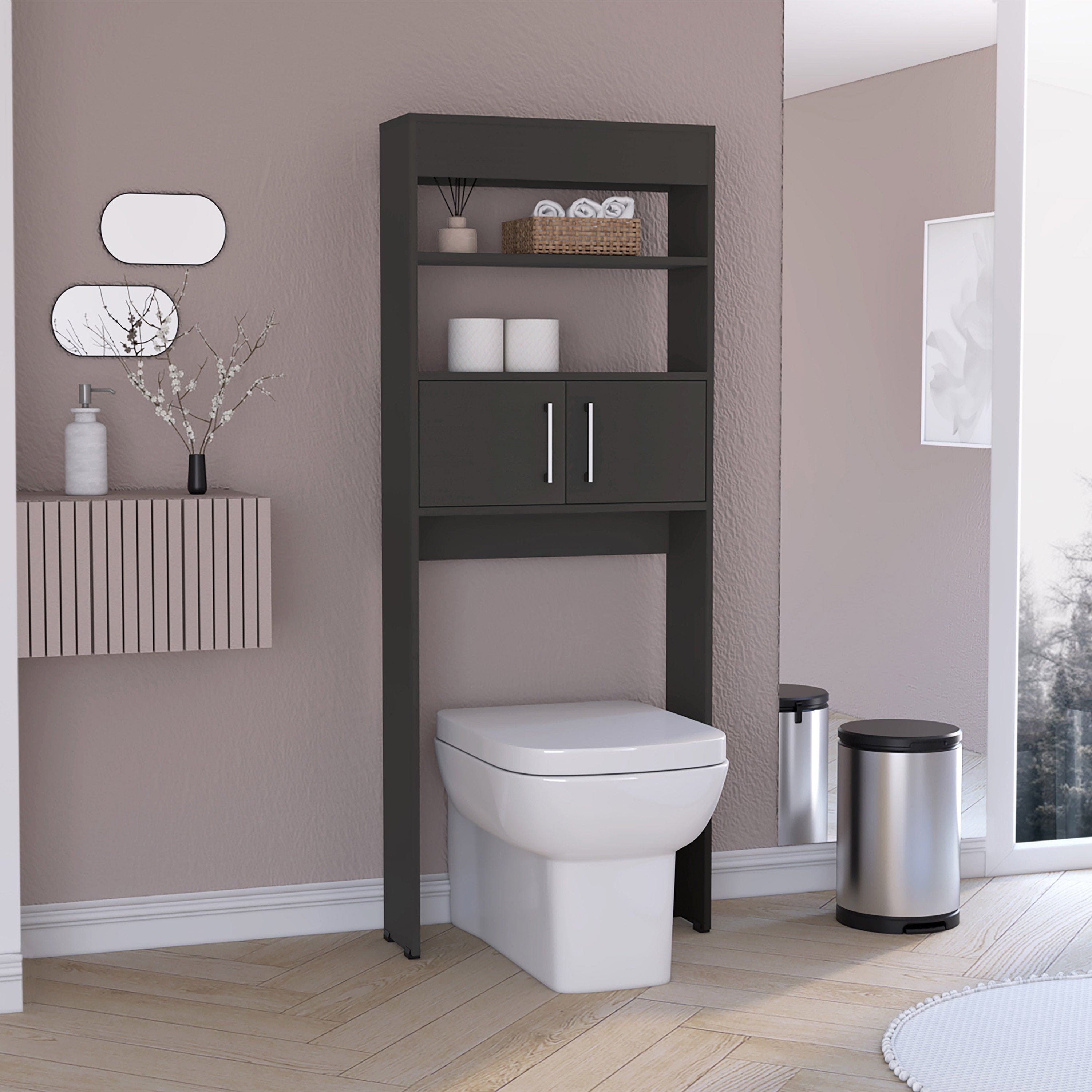 Over The Toilet Cabinet Jozz, Double Door, Two Shelves, Black Wengue Finish