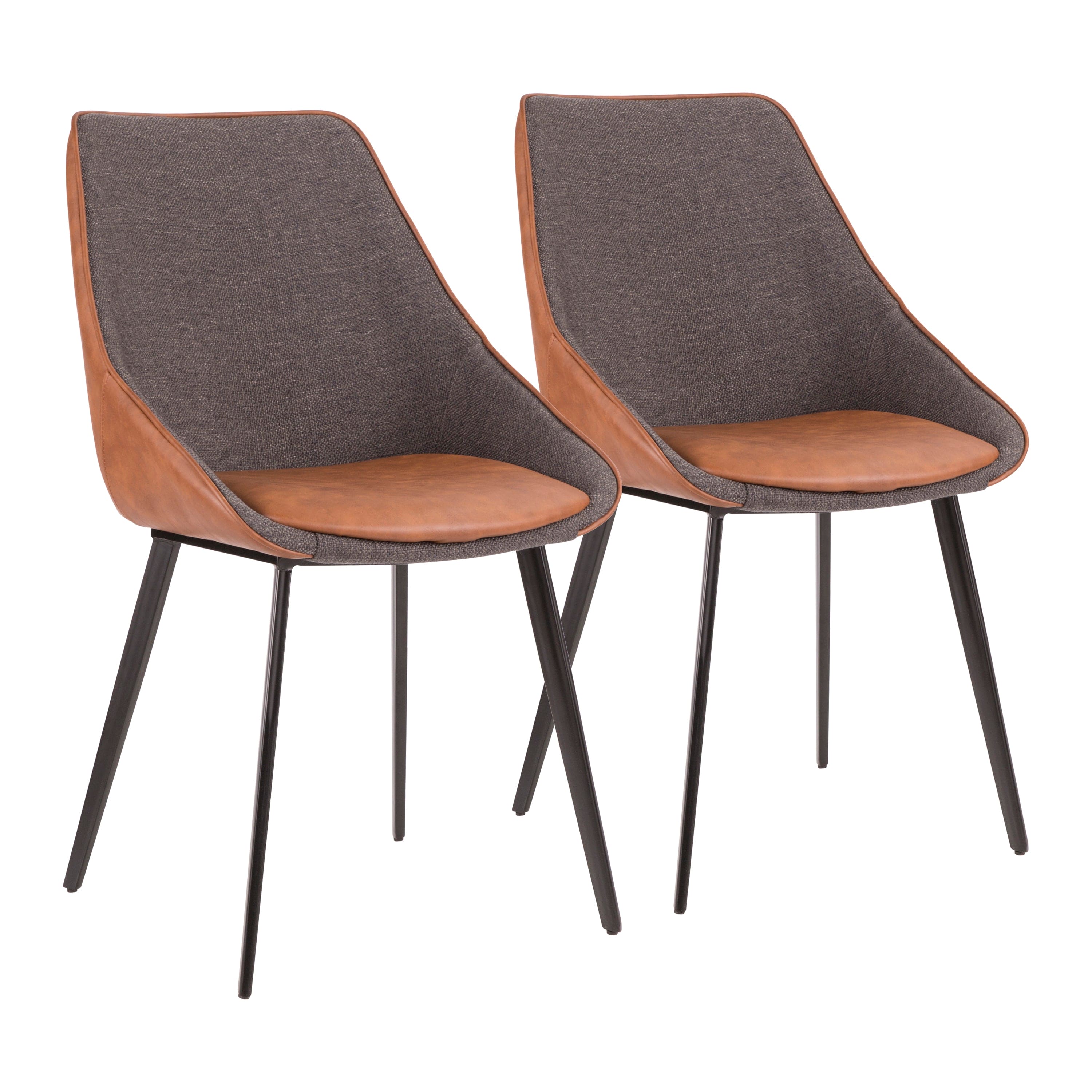 Marche Contemporary Two-Tone Chair in Brown Faux Leather and Grey Fabric by LumiSource - Set of 2