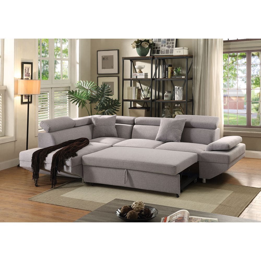 ACME Jemima Sectional Sofa w/Sleeper in Gray Fabric 52990