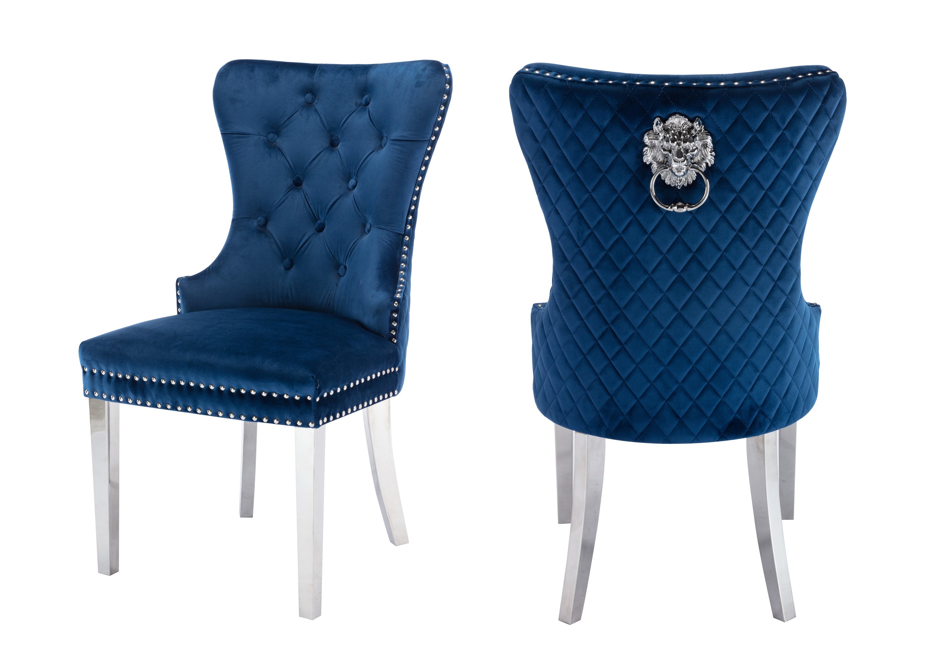 Simba Stainless Steel 2 Piece Chair Finish with Velvet Fabric in Blue