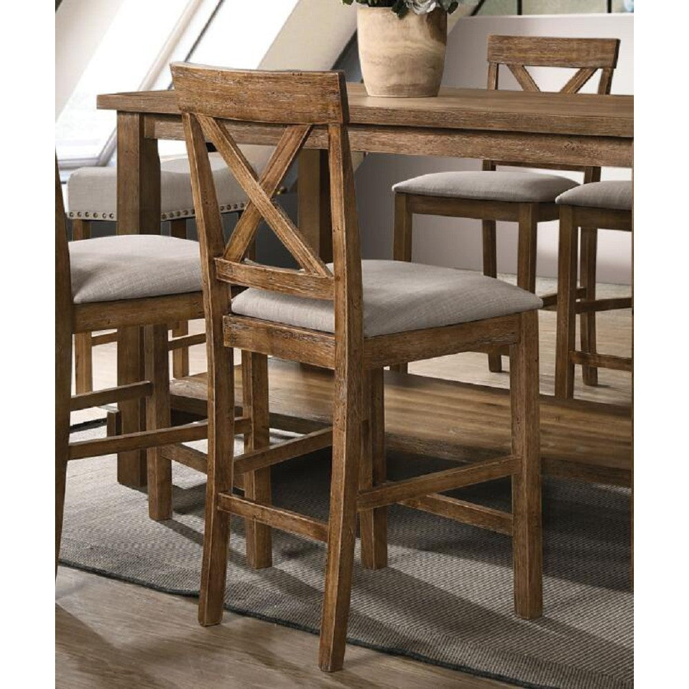 ACME Martha II Counter Height Chair (Set-2) in Tan Linen & Weathered Oak 70832