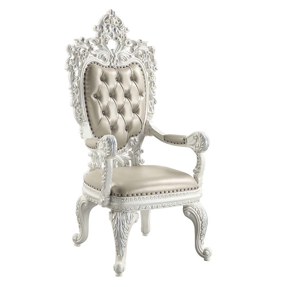 ACME Vanaheim Arm Chair (Set-2), Beige PU & Antique White Finish DN00680