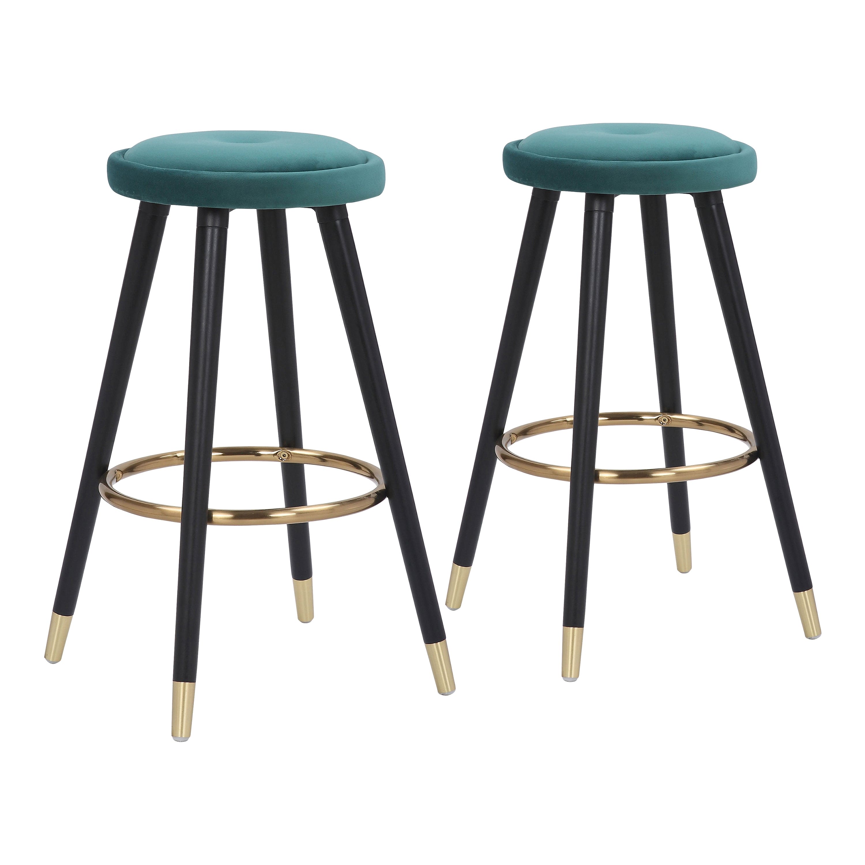 Cavalier Glam Counter Stool in Black Wood and Green Velvet with Gold Accent by LumiSource - Set of 2