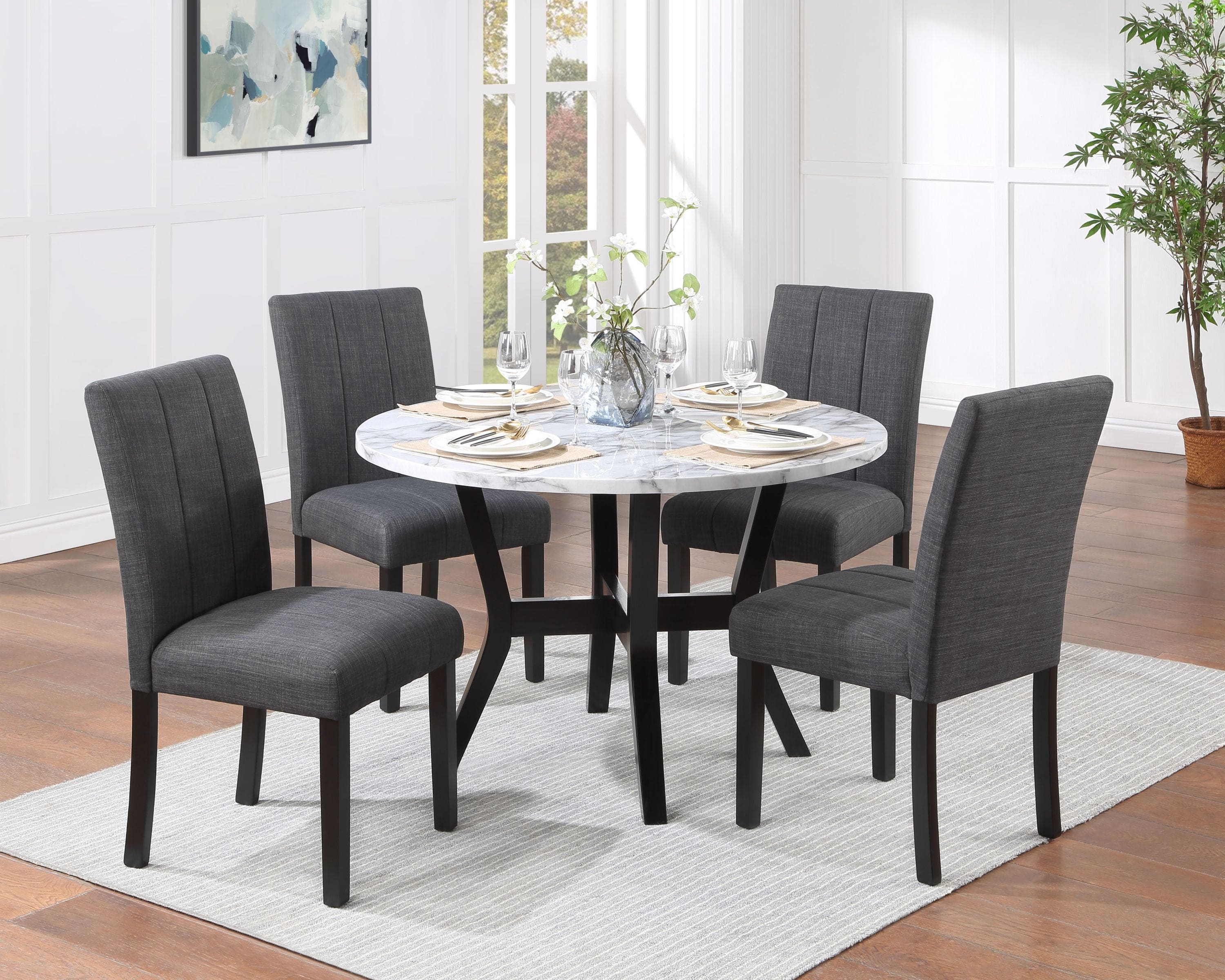 ACME Kusa 5PC Pack Dining Set, Engineering Stone Top & Black Finish DN02014