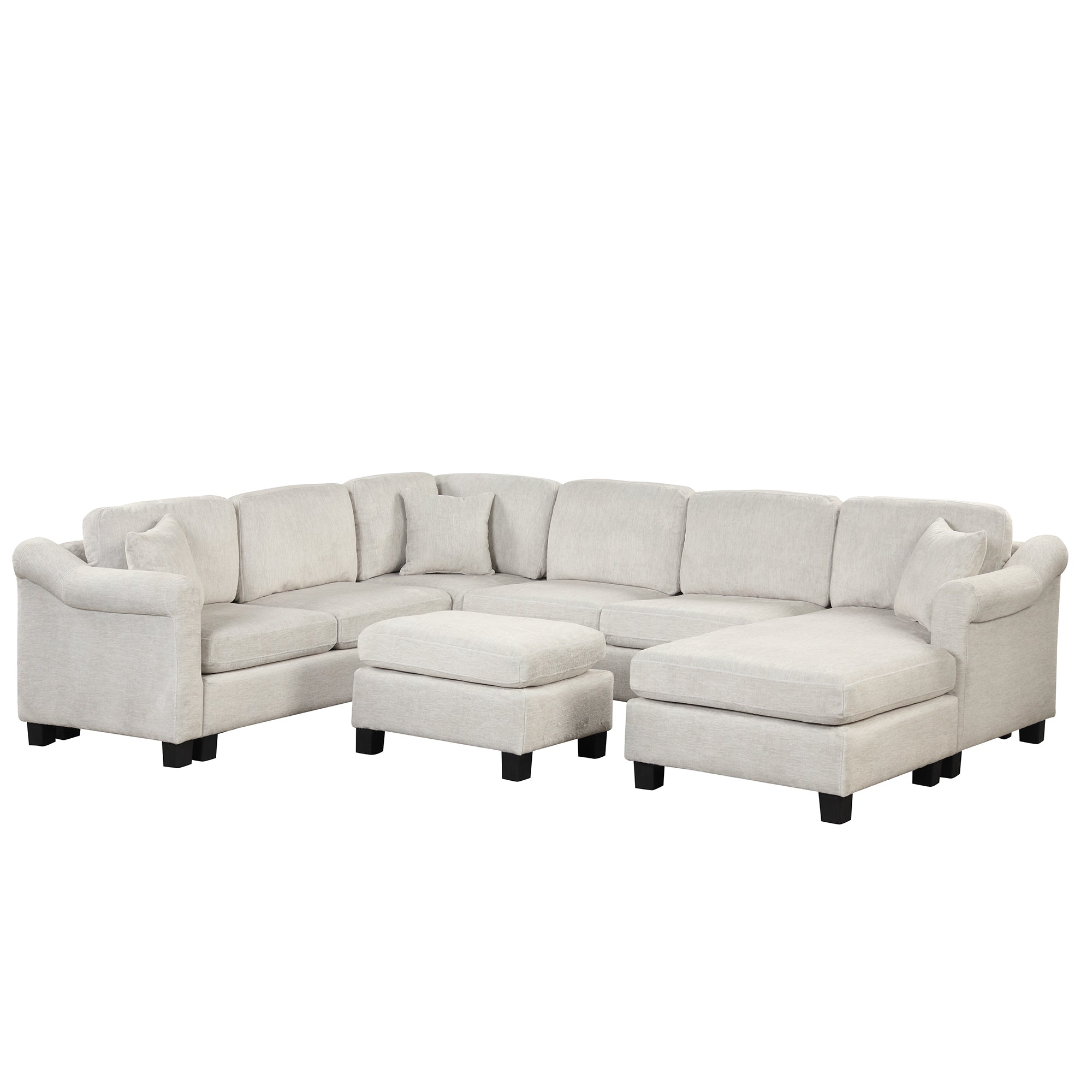 122.1" *91.3"  4pcs Sectional Sofa with Ottoman with Right Side Chaise velvet fabric White