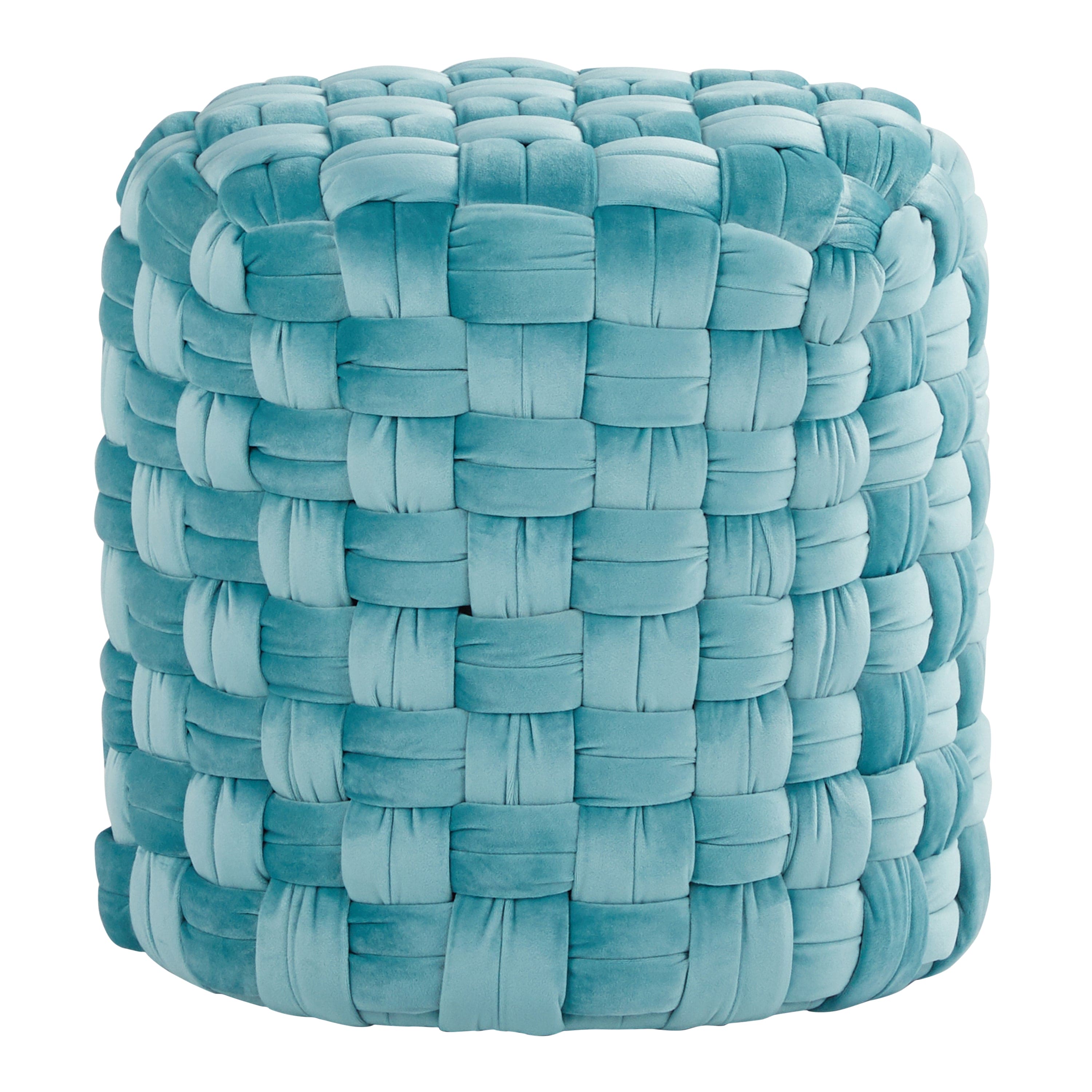 Braided Round 16" Ottoman in Ice Blue Velvet by LumiSource