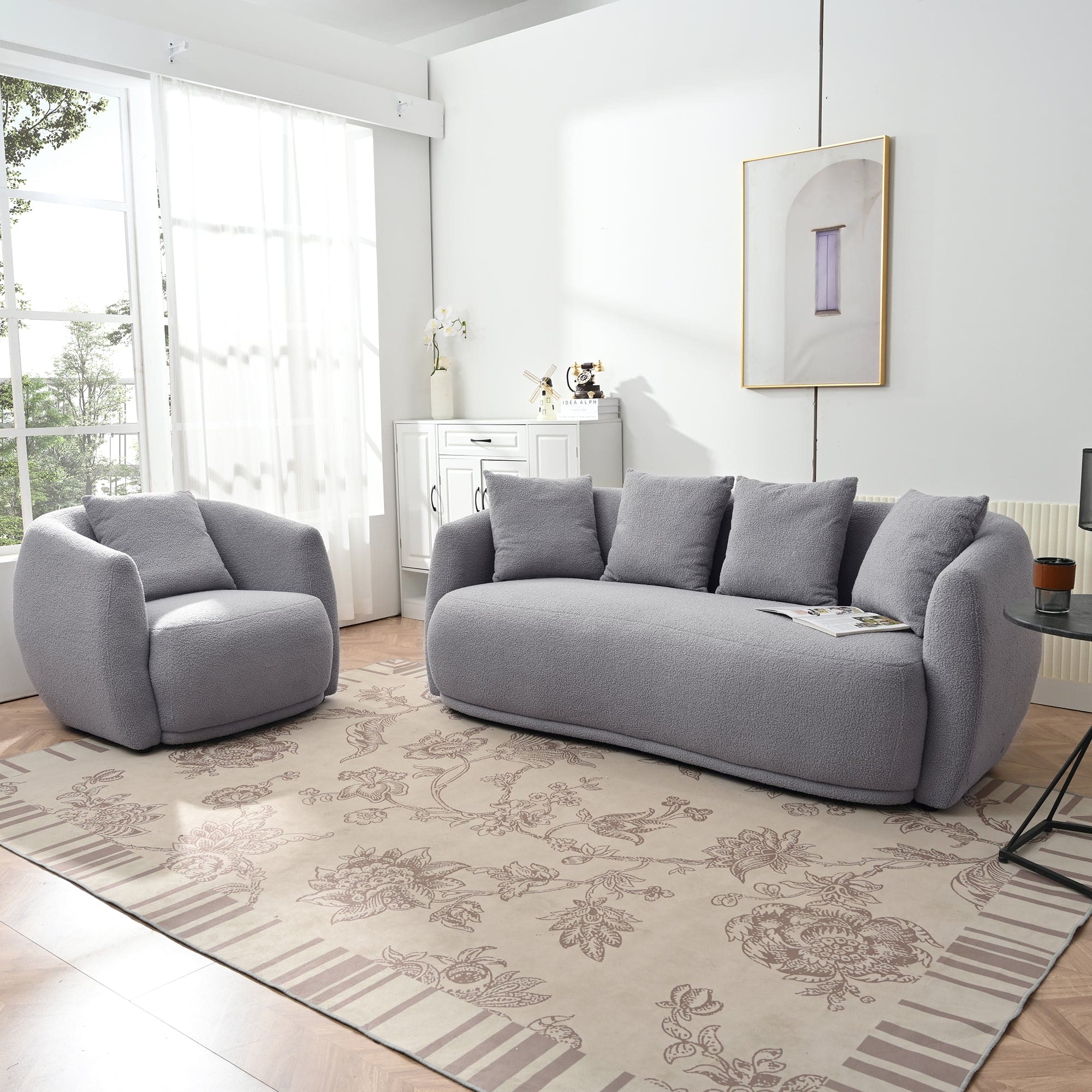 U_Style Upholstered Sofa Set,Modern Arm Chair for Living Room and Bedroom,with 5 Pillows