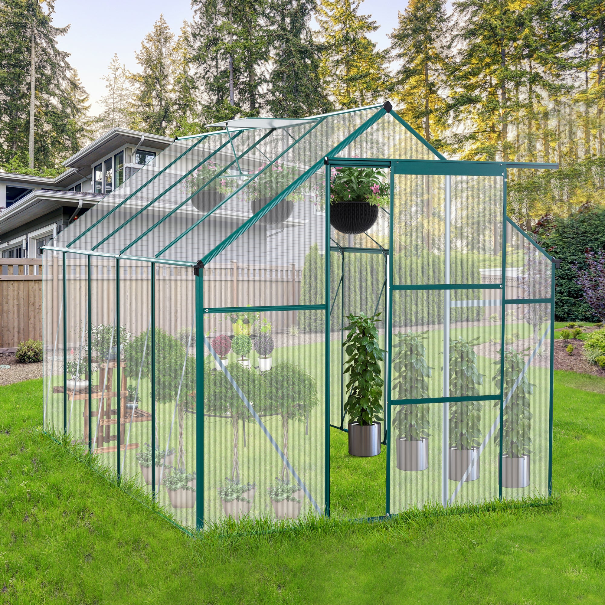 6X10FT Polycarbonate Greenhouse Raised Base and Anchor Aluminum Heavy Duty Walk-in Greenhouses for Outdoor Backyard in All Season