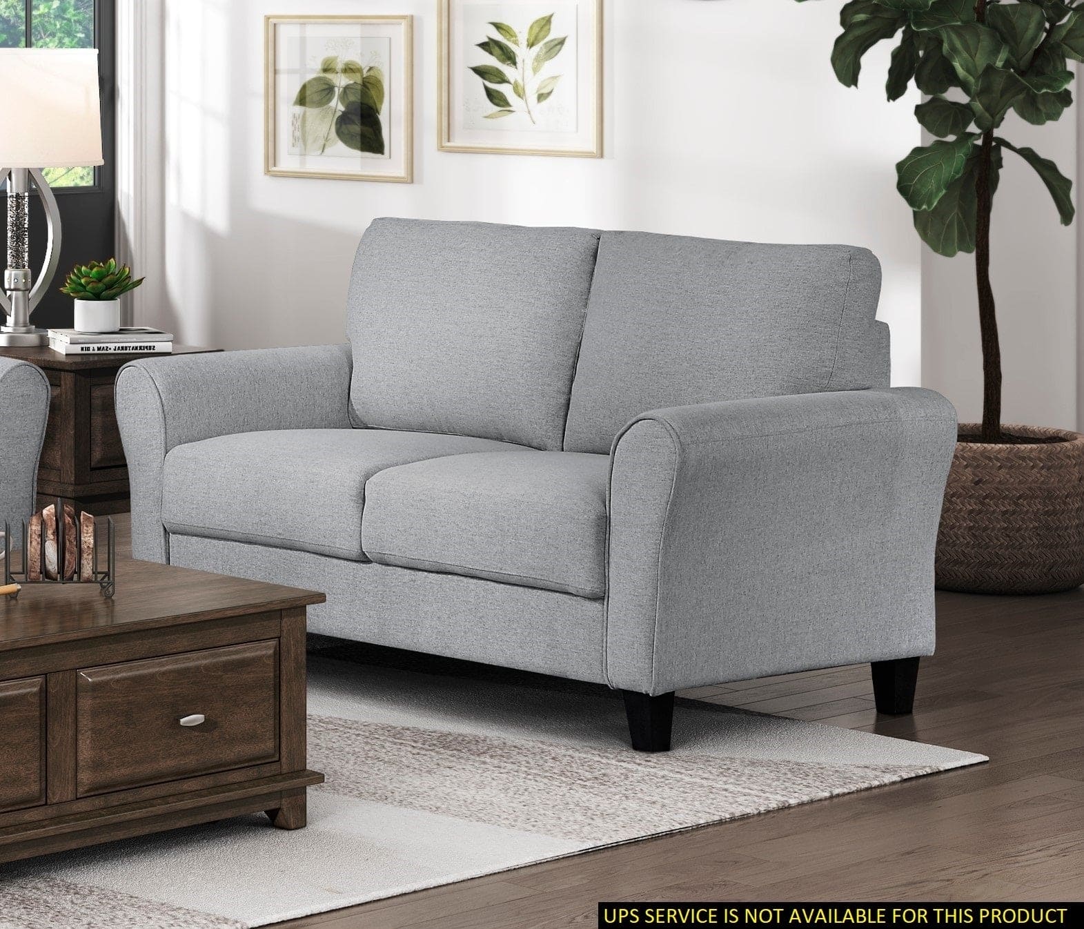 Modern 1pc Loveseat Dark Gray Textured Fabric Upholstered Rounded Arms Attached Cushions Transitional Living Room Furniture