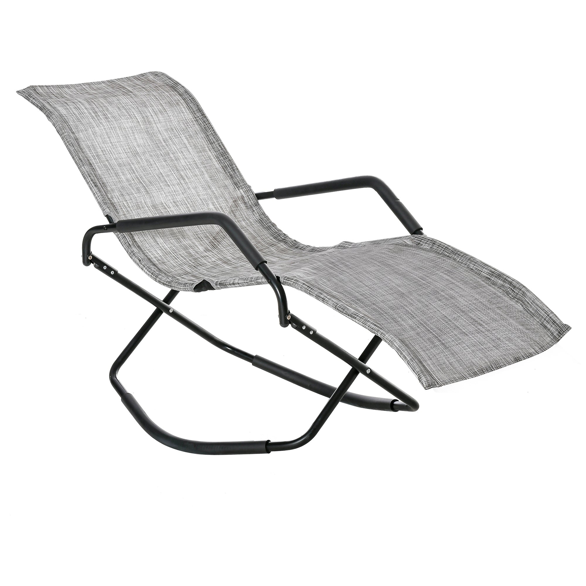 Outsunny Rocking Sun Lounger, Chaise Lounge Rocker for Sunbathing, Sun Tanning, Foldable, Portable Outdoor Patio Chair, Gray