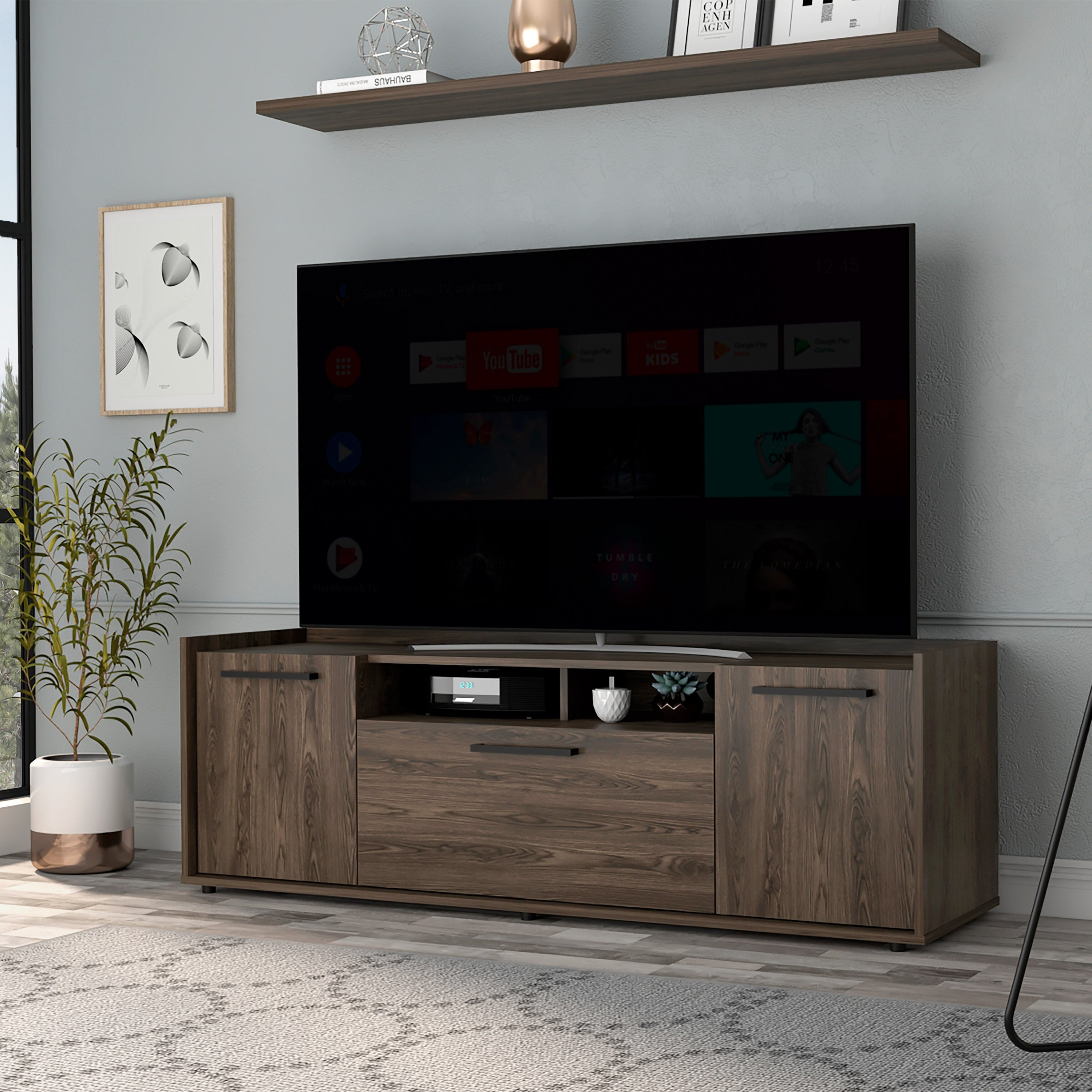 Lyon Tv Stand for TV´s up 55", One Cabinet, Double Door -Dark Walnut