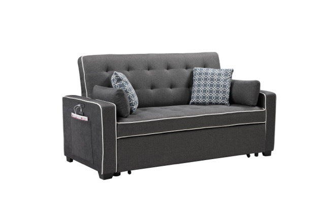 Cody Modern Gray Fabric Sleeper Sofa with 2 USB Charging Ports and 4 Accent Pillows