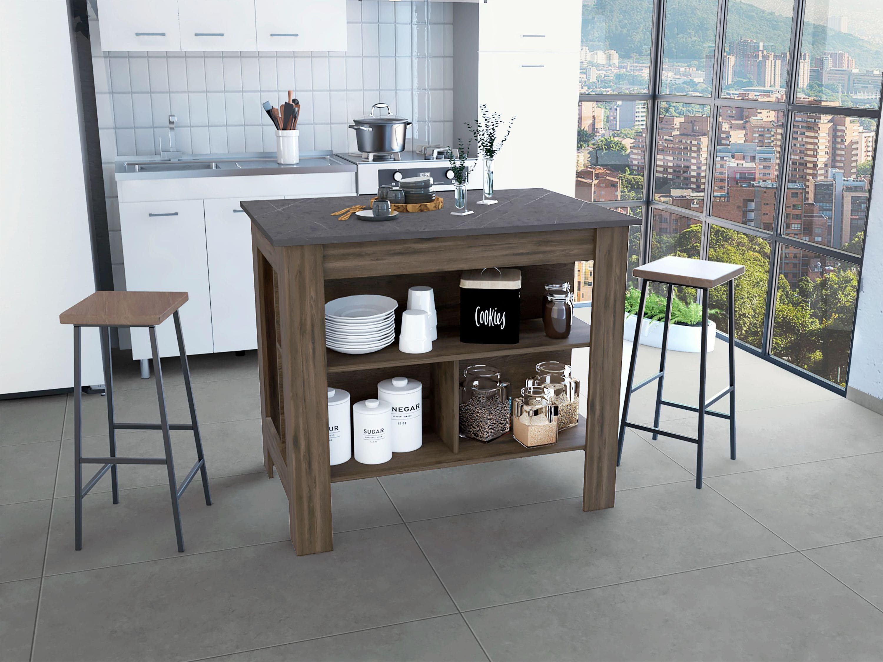 DEPOT E-SHOP Delos Kitchen Island, Four Legs, Three Shelves, Dark Brown / Onix