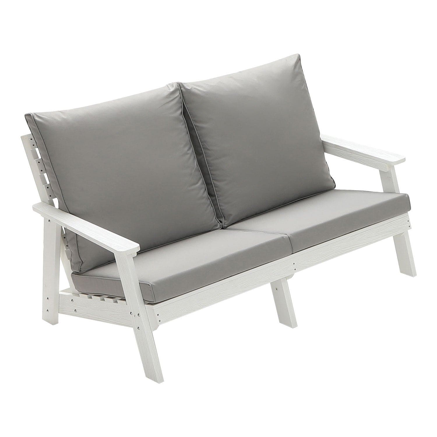 HIPS Loveseat with Cushion, Wood Grain Outdoor Garden Sofa,White/Grey