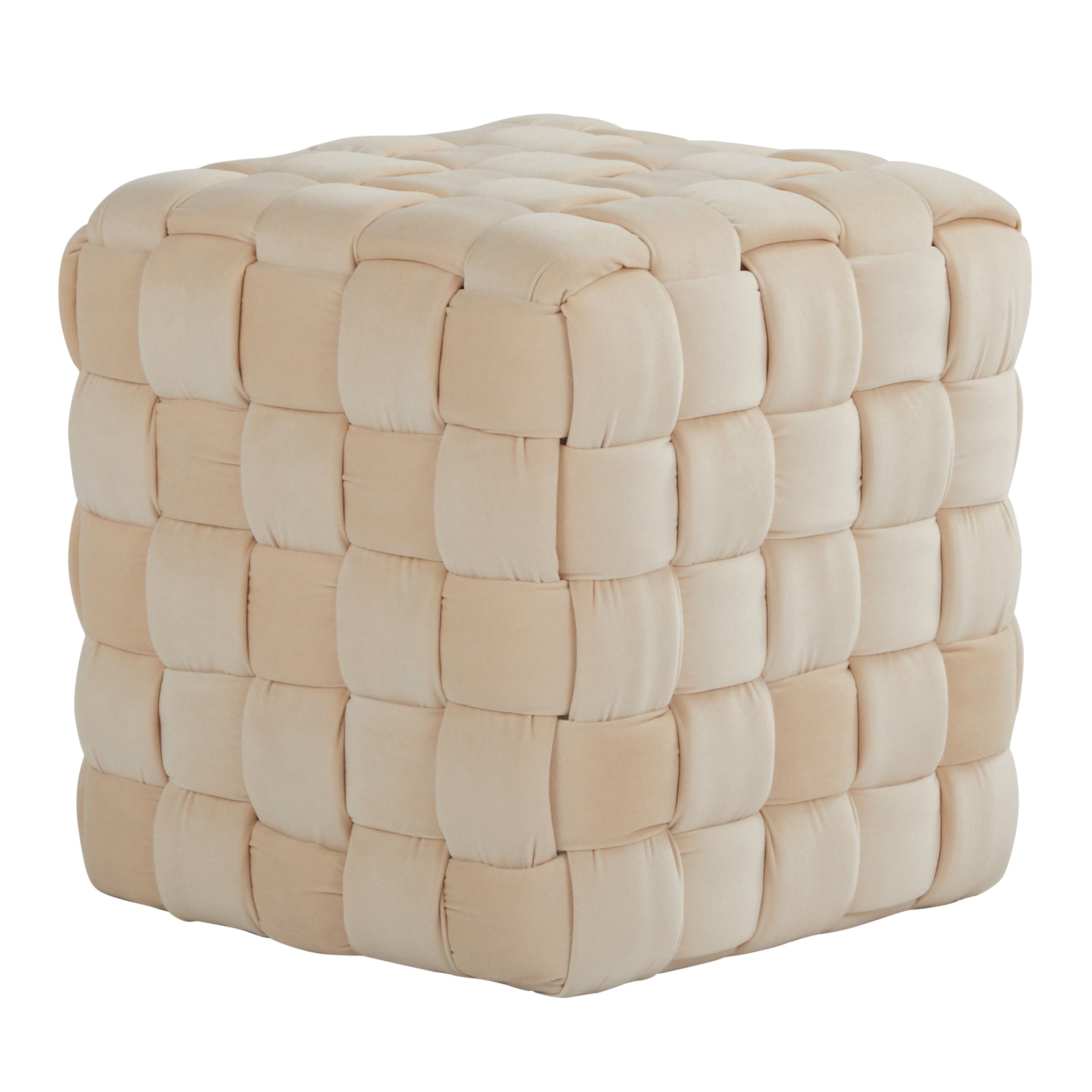 Square Braided 16" Ottoman in Cream Velvet by LumiSource