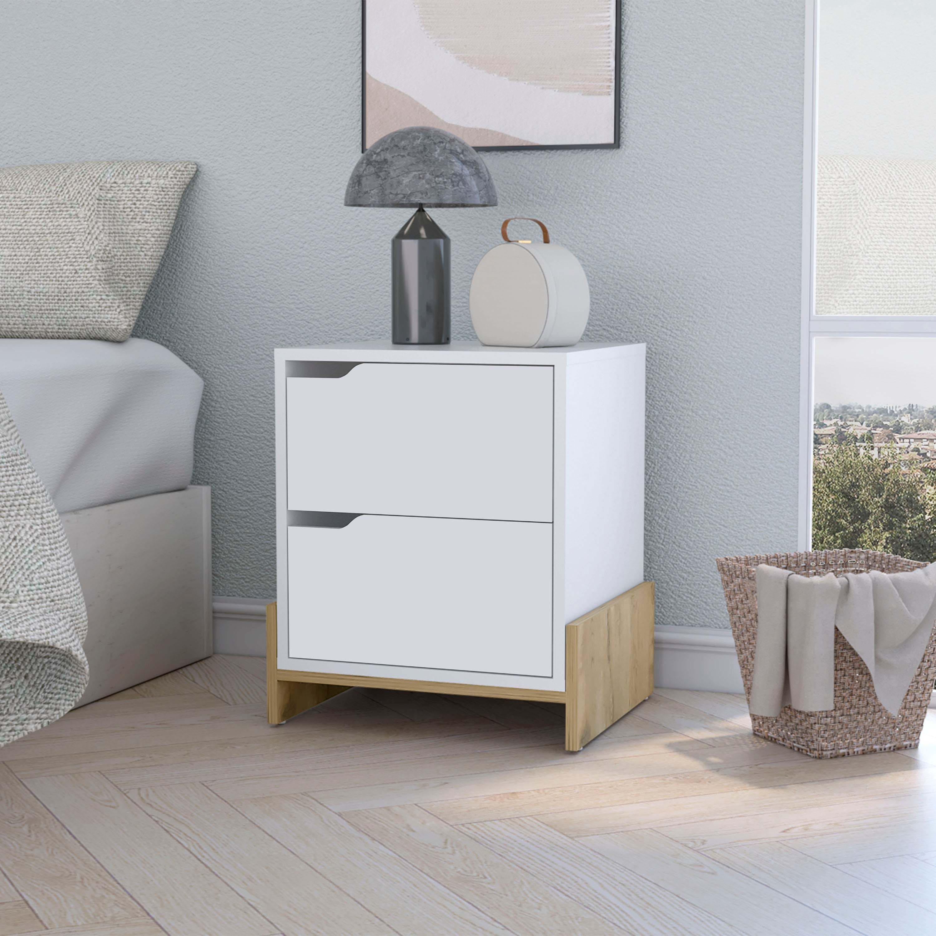 Ralston 2-Drawer Nightstand in White and Macadamia