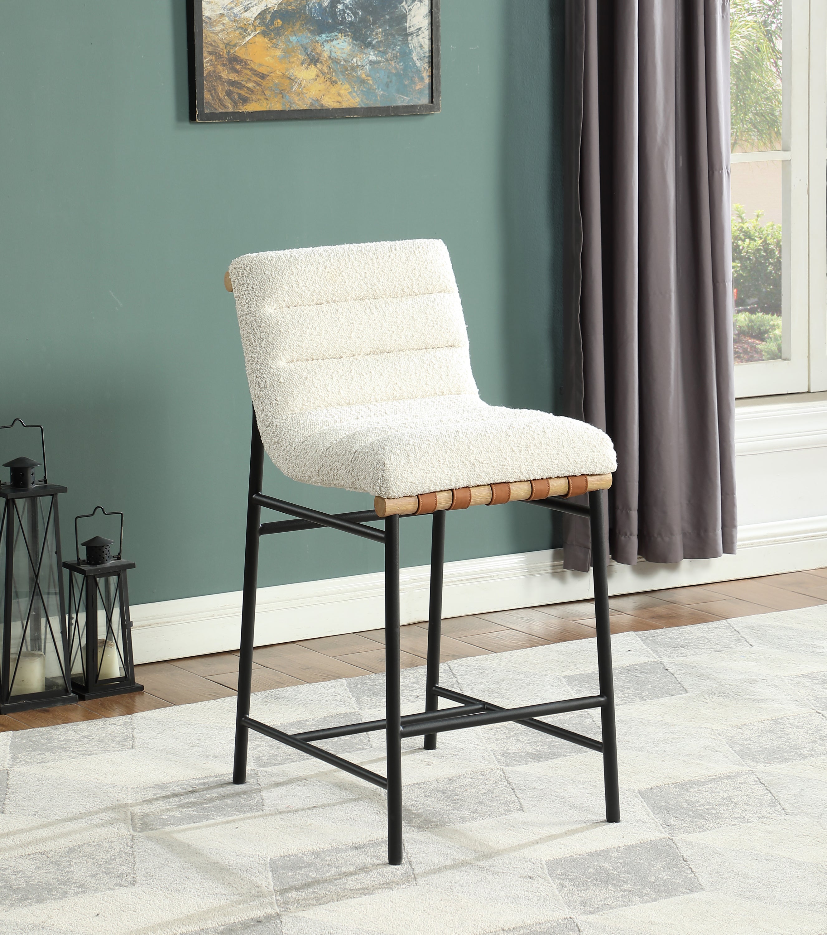 Lahni White Boucle Fabric Counter Height Chair