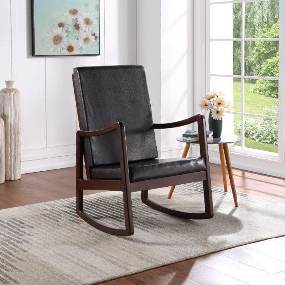 ACME Raina Rocking Chair, Dark Brown PU & Espresso Finish 59935