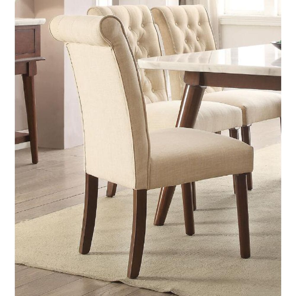 ACME Gasha Side Chair (Set-2) in Beige Linen & Walnut 72822