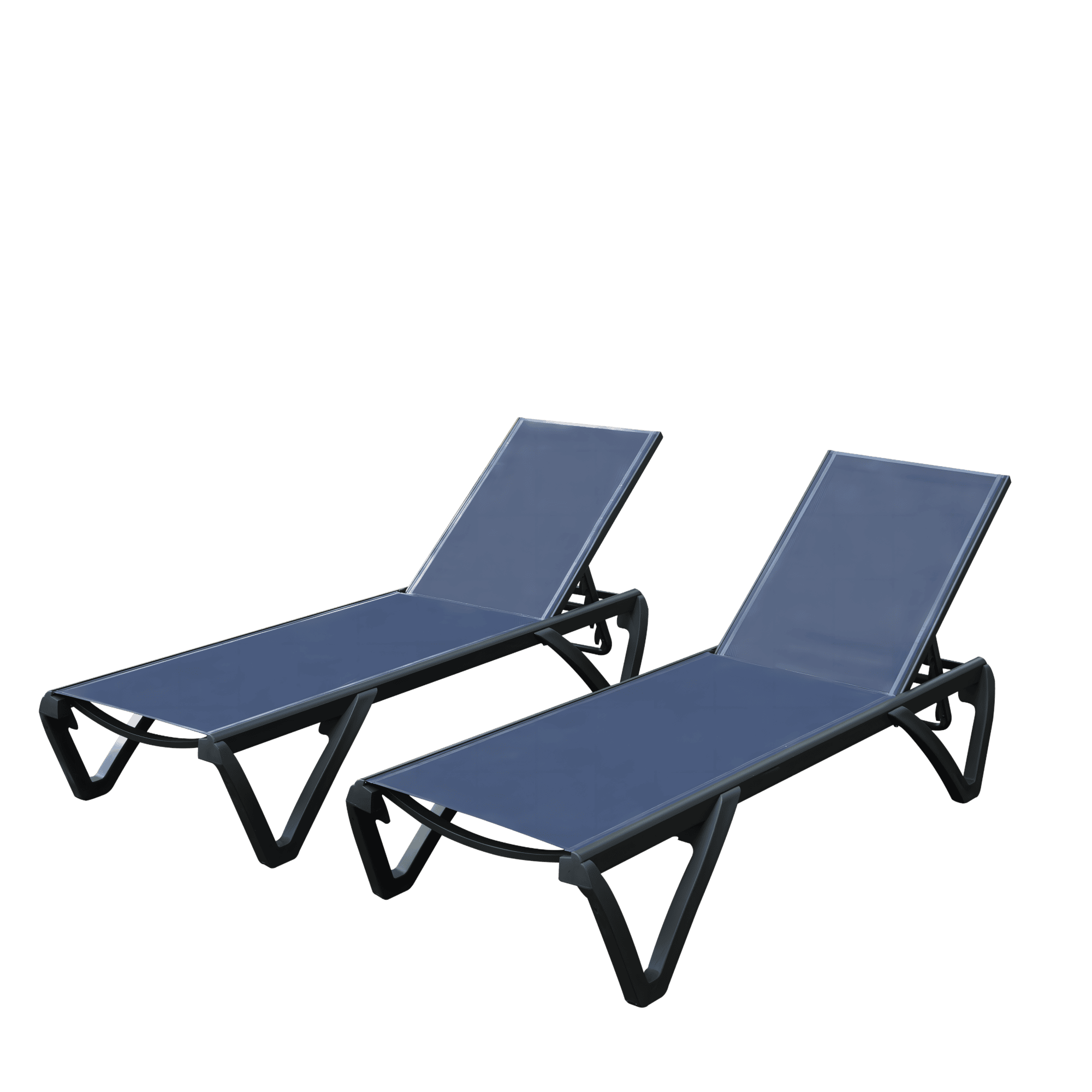 Outdoor Lounge Chair, 2 Pieces Aluminum Plastic Patio Chaise Lounge with 5 Position Adjustable Backrest and Wheels, All Weather Reclining Chair for Patio, Navy Blue