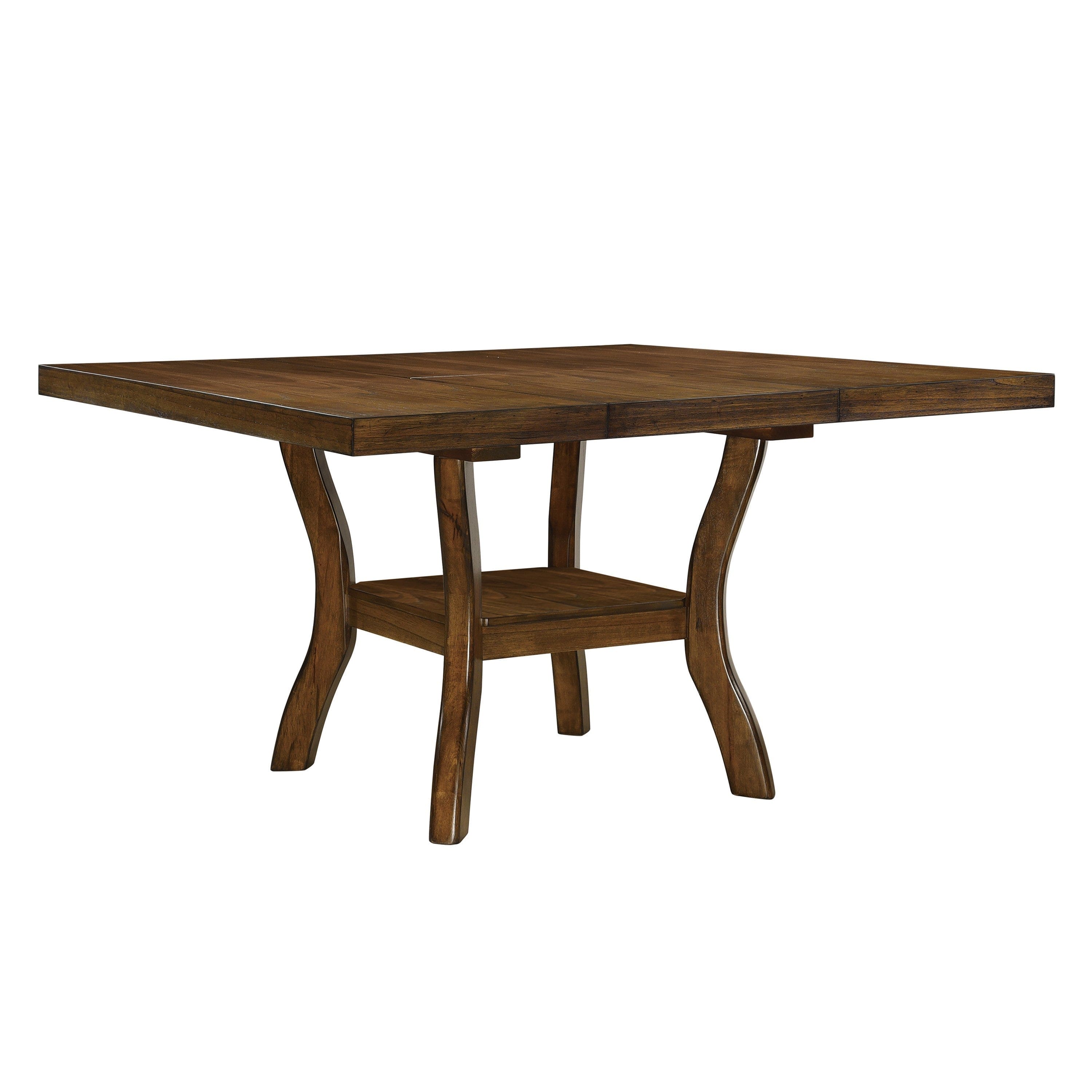 Transitional Brown Finish Dining Table with Lower Display Shelf and Extension Leaf Mindy Veneer Wood Dining Room Furniture