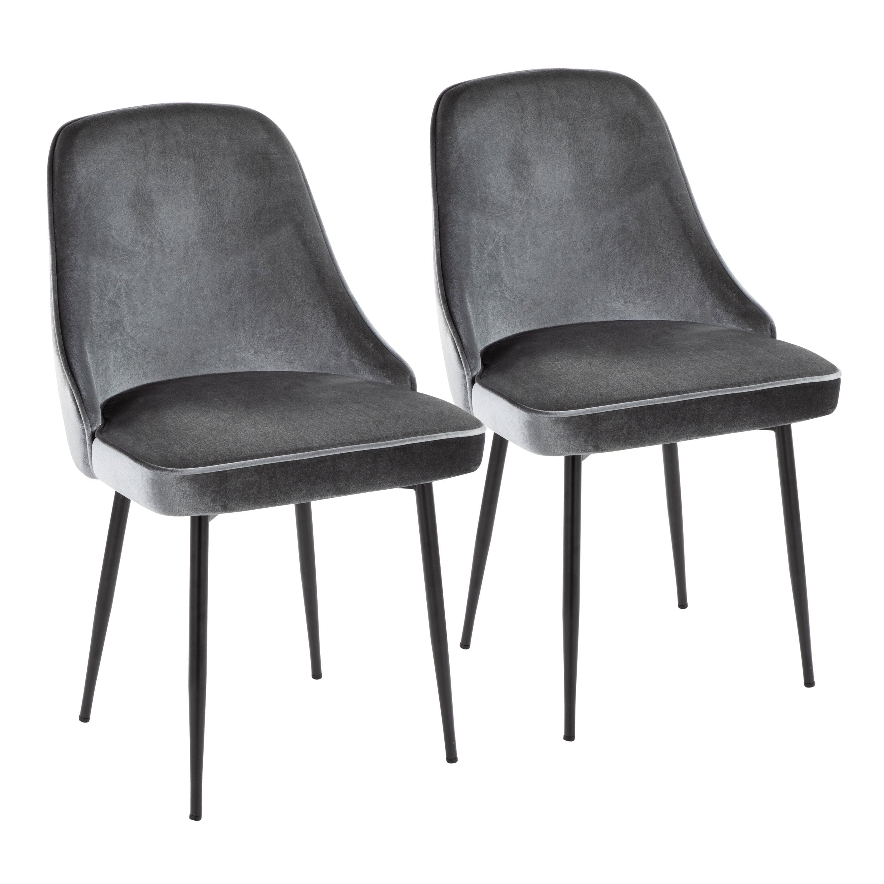 Marcel Contemporary Dining Chair with Chrome Frame and Black Velvet Fabric by LumiSource - Set of 2