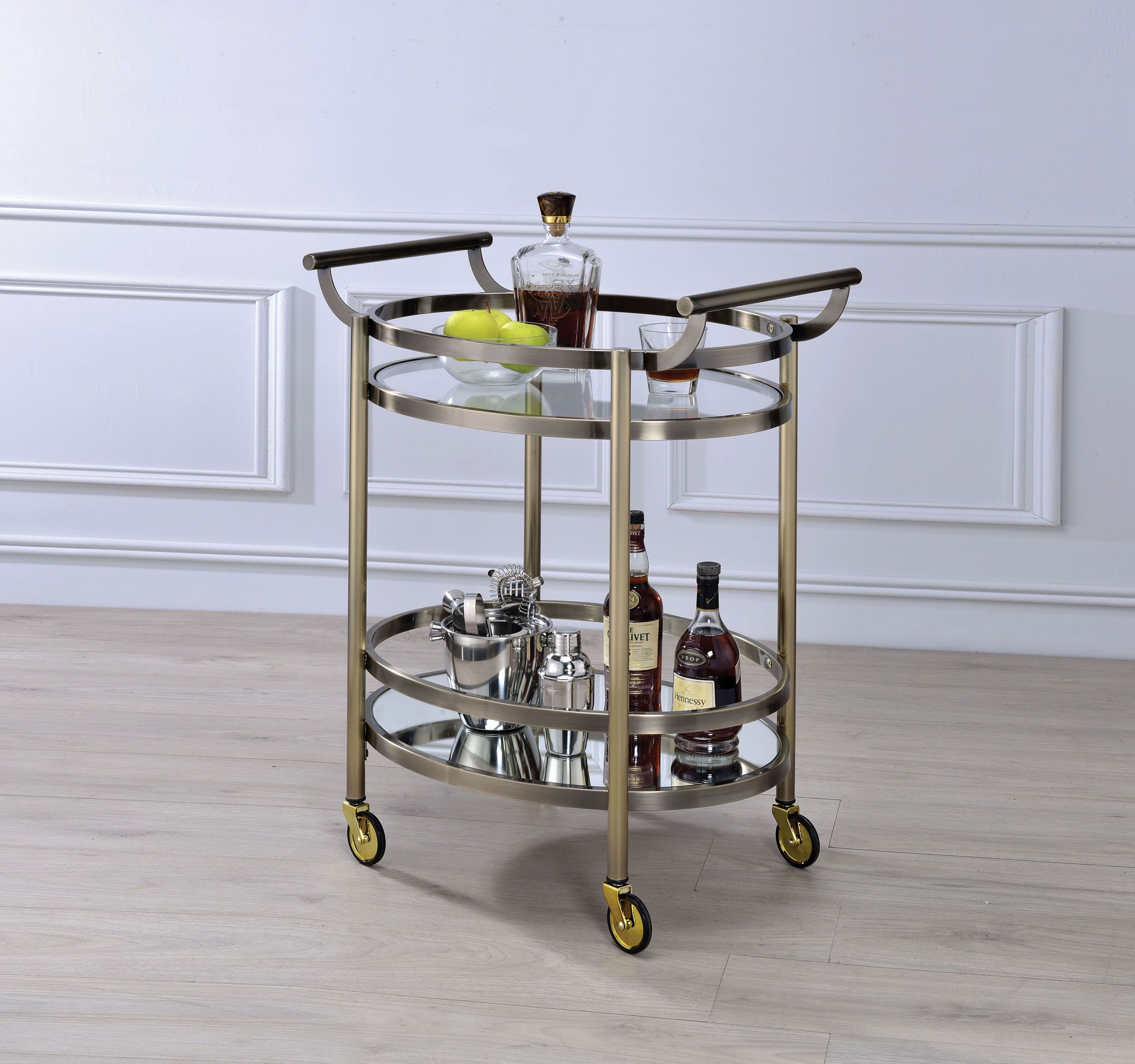 ACME Lakelyn Serving Cart, Brushed Bronze & Clear Glass 98190