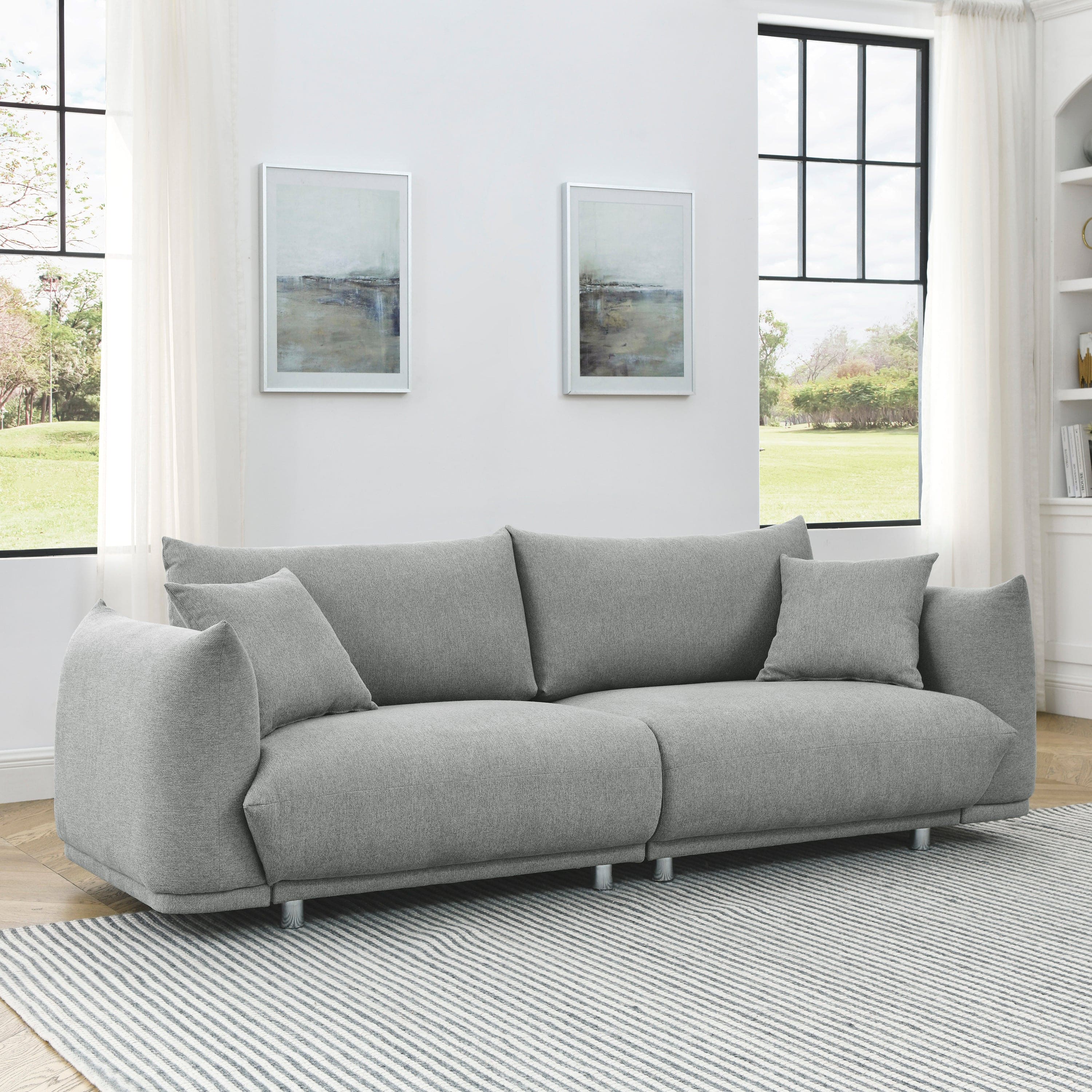 90.5'' Modern Couch for Living Room Sofa,Solid Wood Frame and Stable Metal Legs, 2 Pillows, Sofa Furniture for Apartment