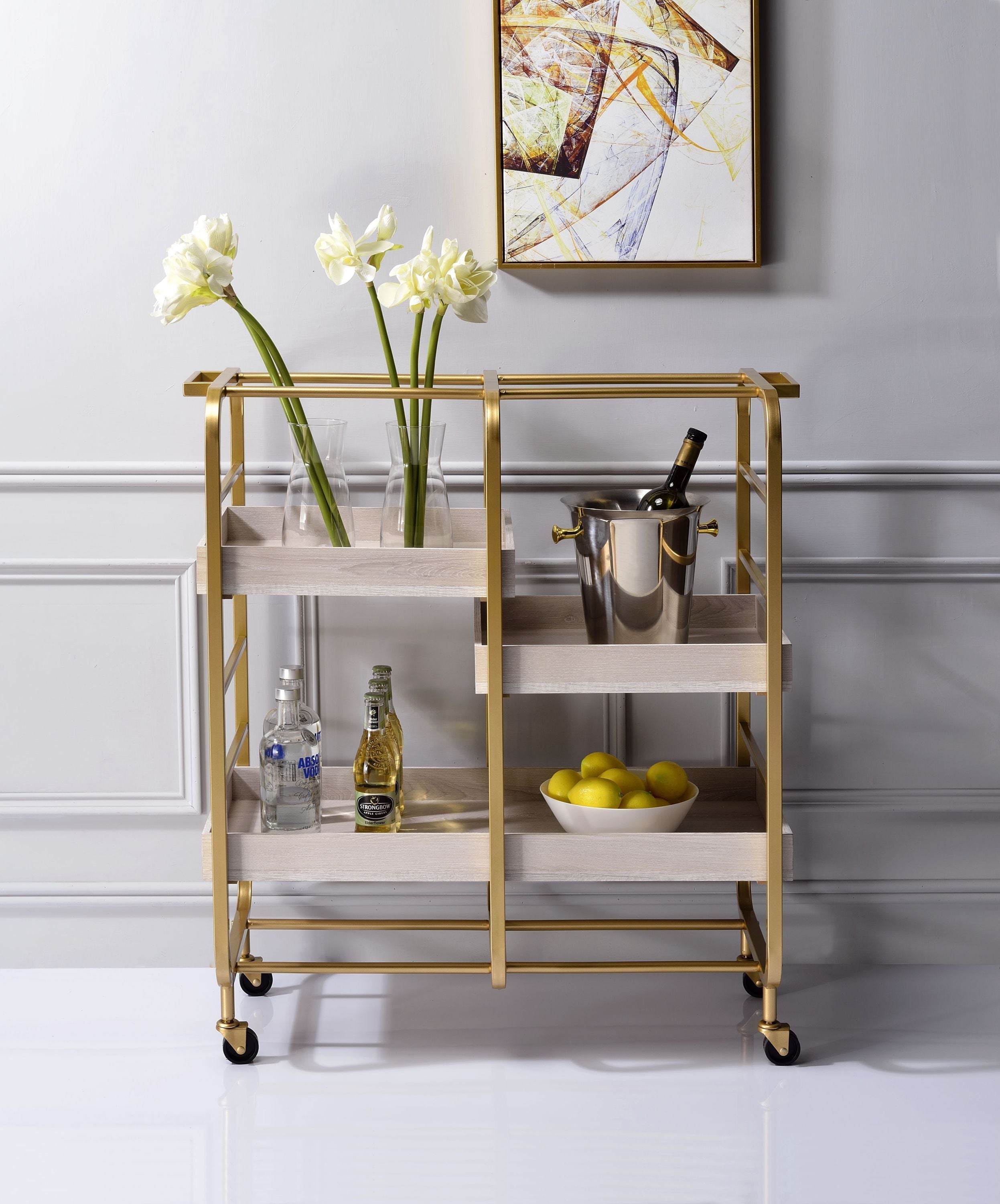 ACME Vorrik Serving Cart, Gold & White-Washed 98412