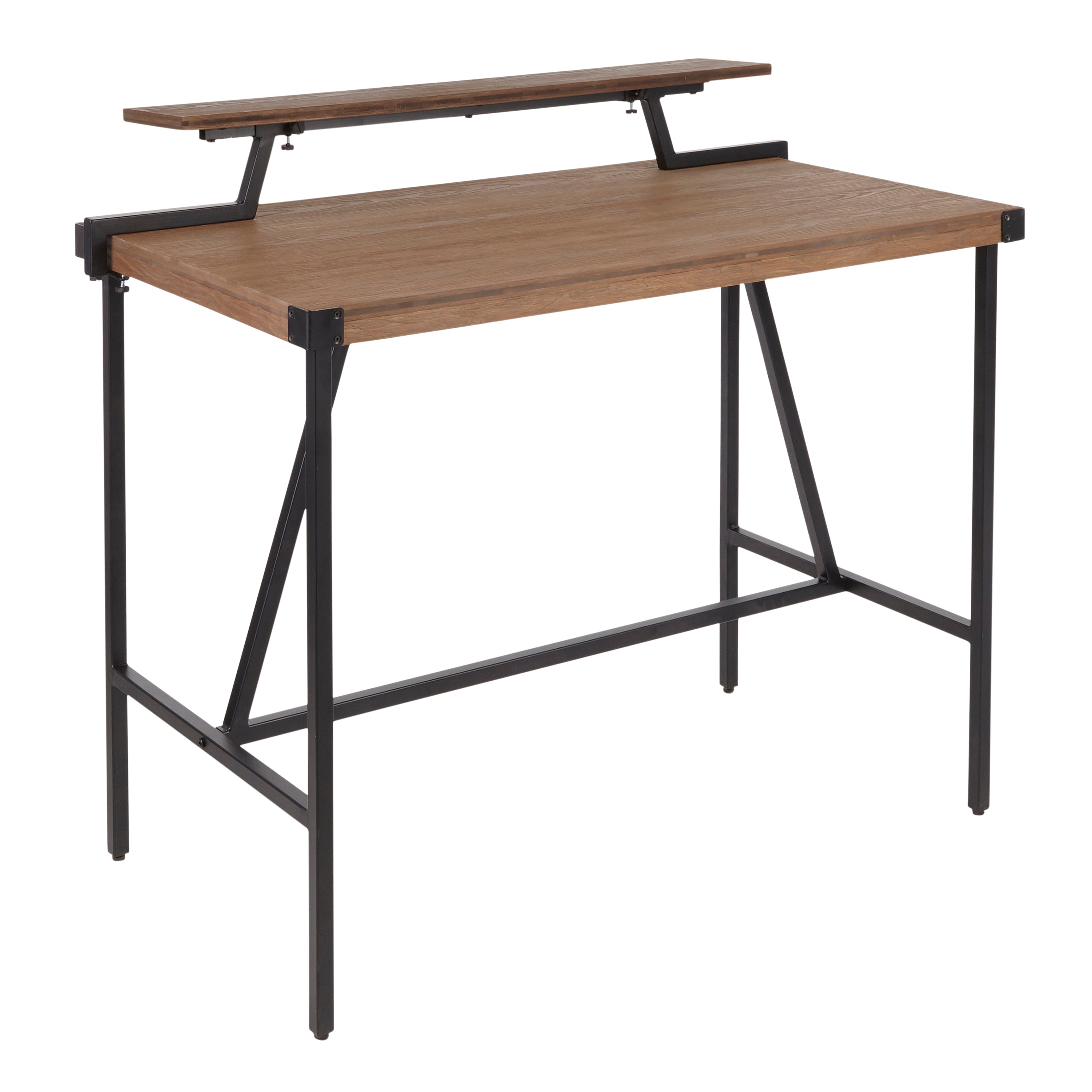 Gia Industrial Counter Table in Black Metal and Brown Wood-Pressed Grain Bamboo by LumiSource