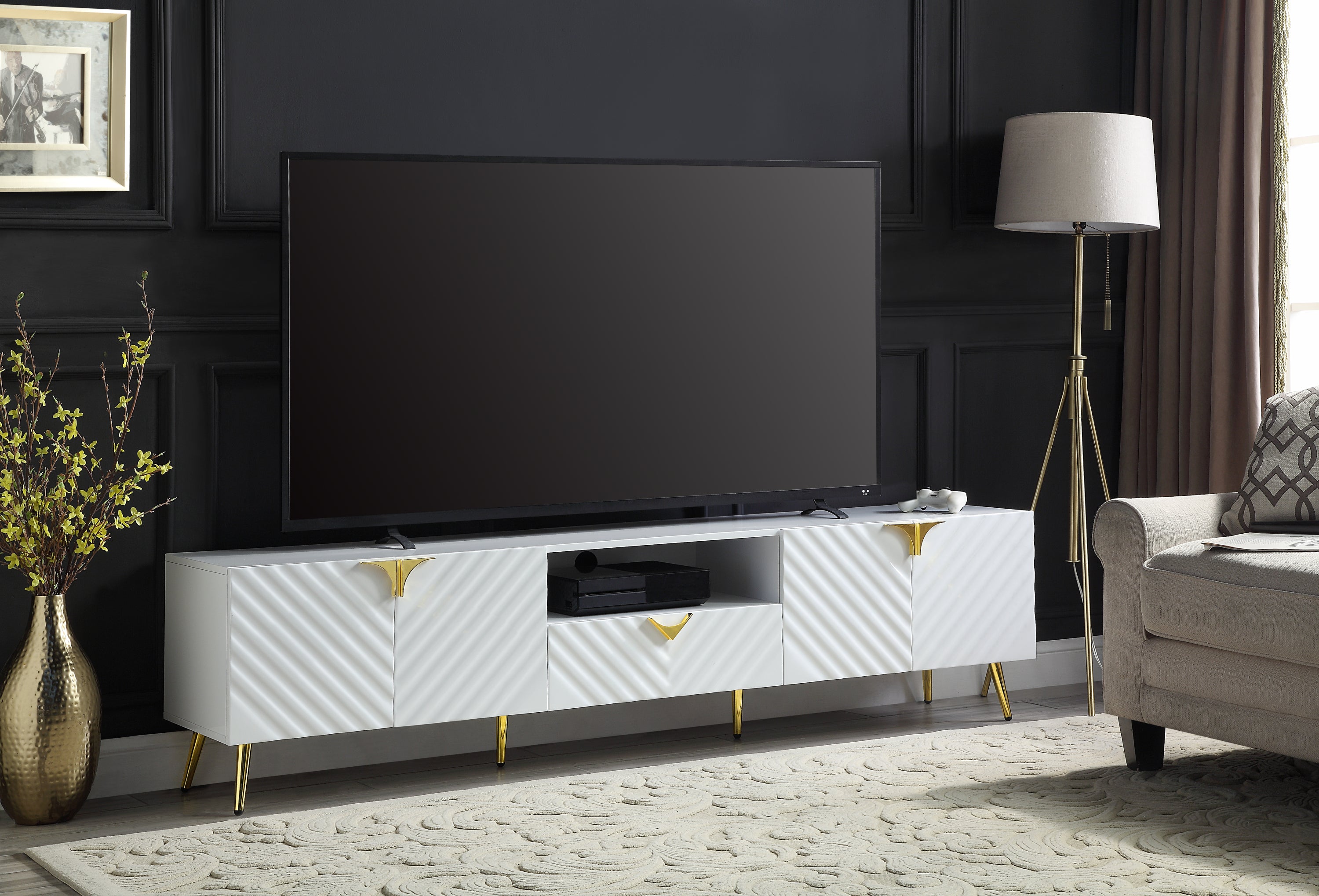 ACME Gaines TV Stand, White High Gloss Finish LV01138