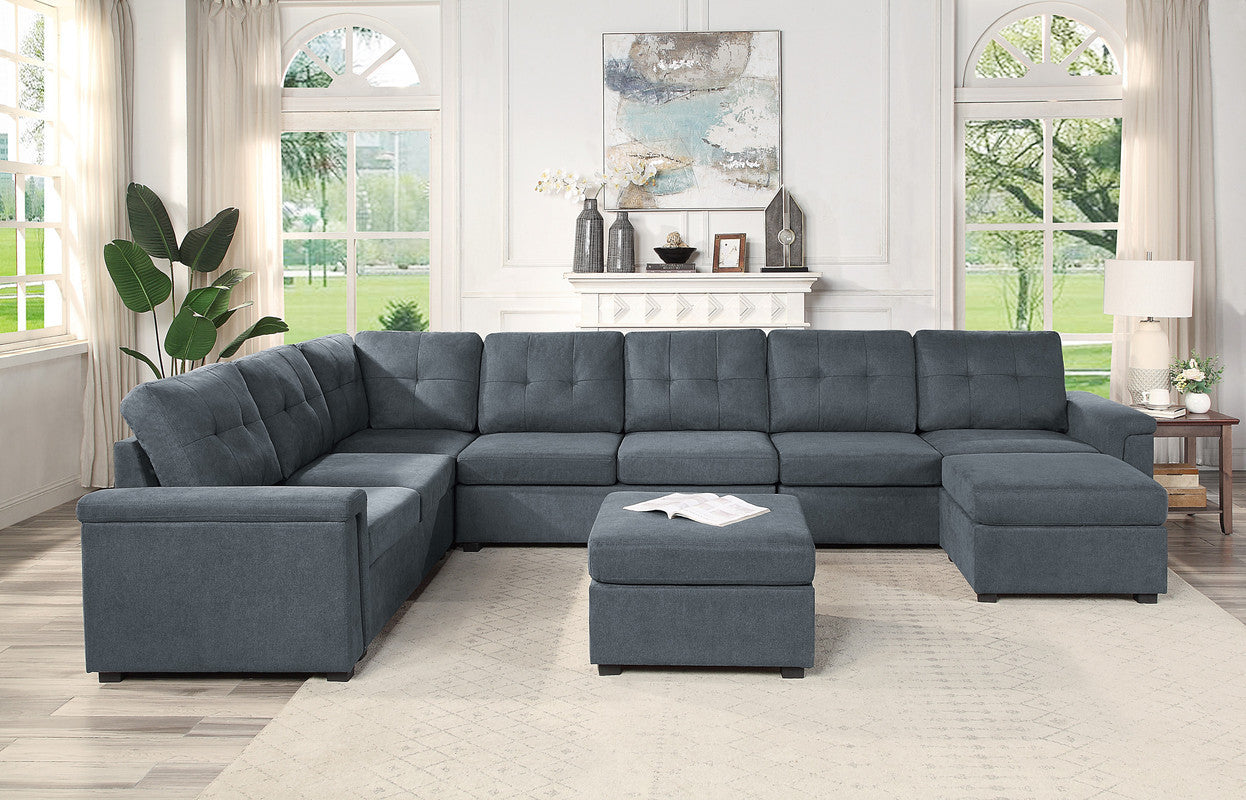 Isla Gray Woven Fabric 9-Seater Sectional Sofa with Ottomans