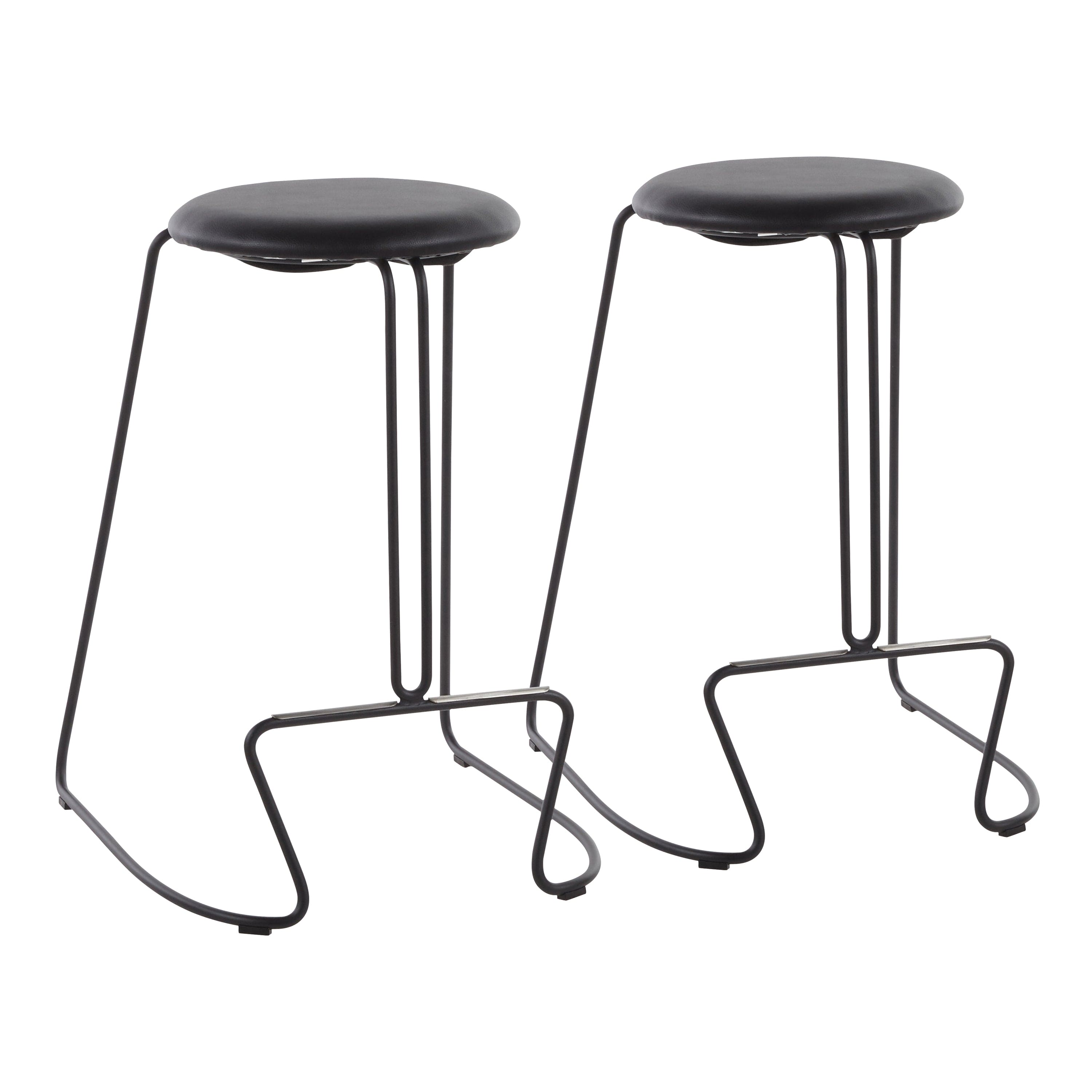 Finn Contemporary Counter Stool in Black Steel and Black Faux Leather by LumiSource - Set of 2