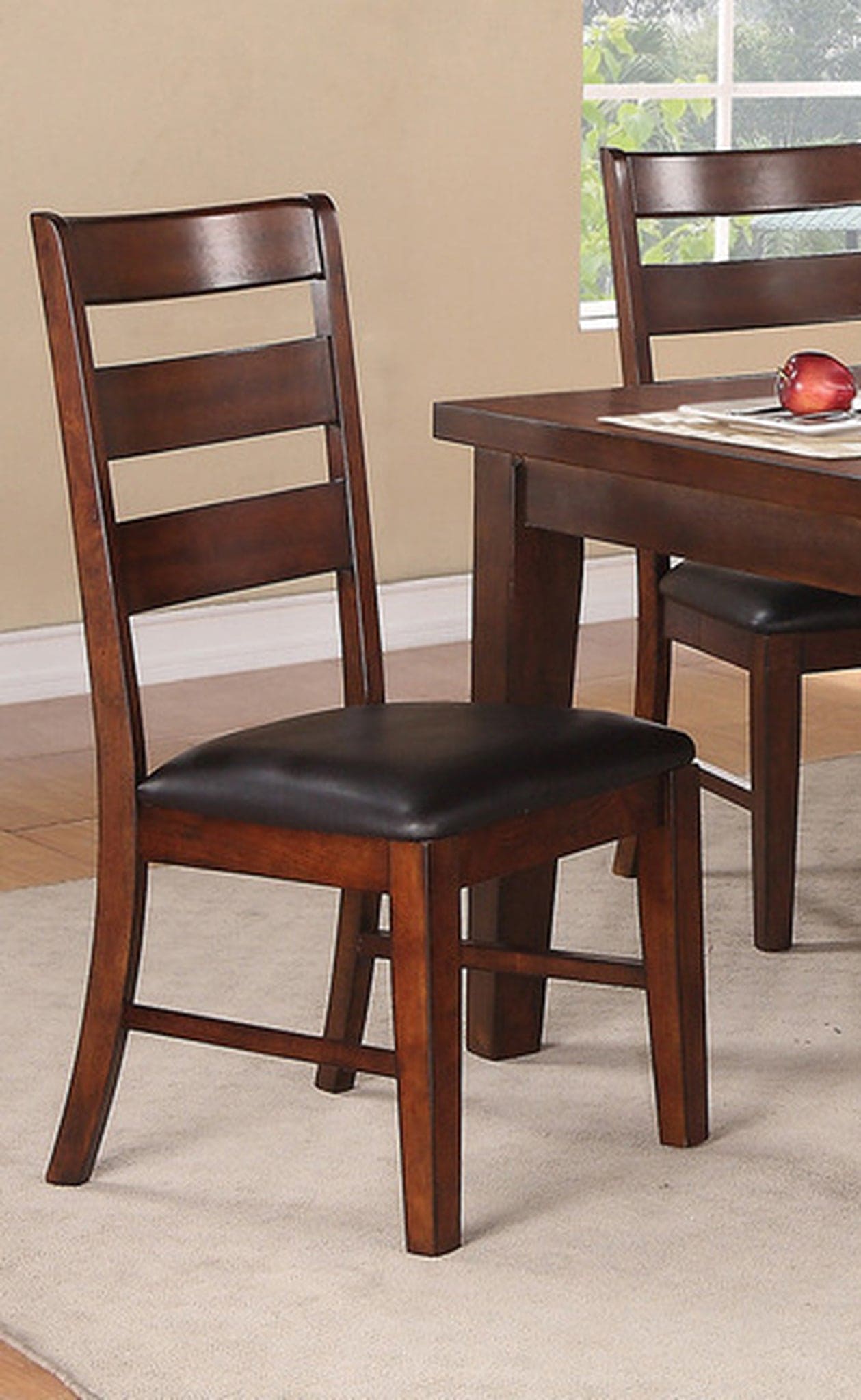 Antique Walnut Finish Solid Wood Set of 2pc Chairs Dining Chair Ladder Back Cushion Seats