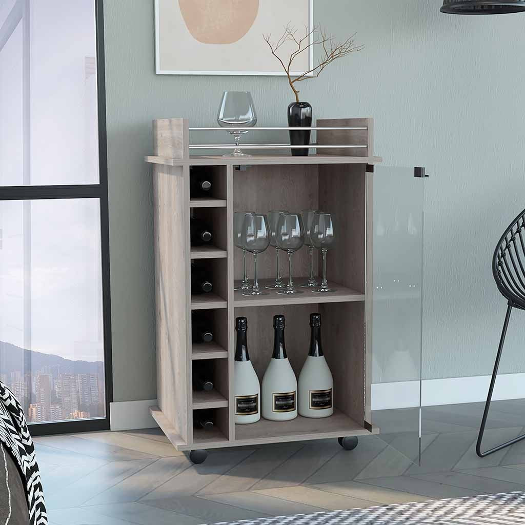 Bar Cart Baltimore, Six Wine Cubbies, Light Gray Finish