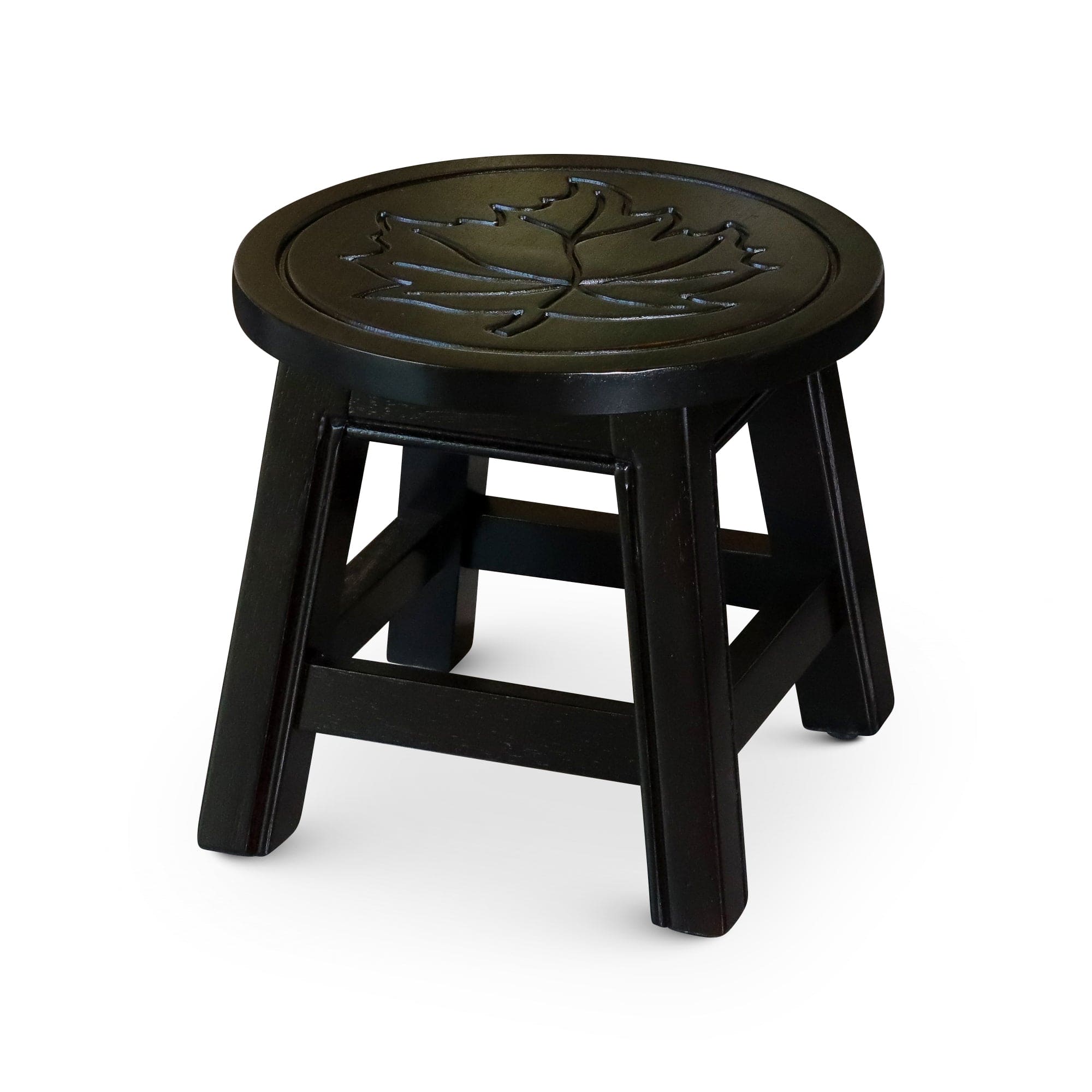 Carved Wooden Step Stool, Maple Leaf, Espresso