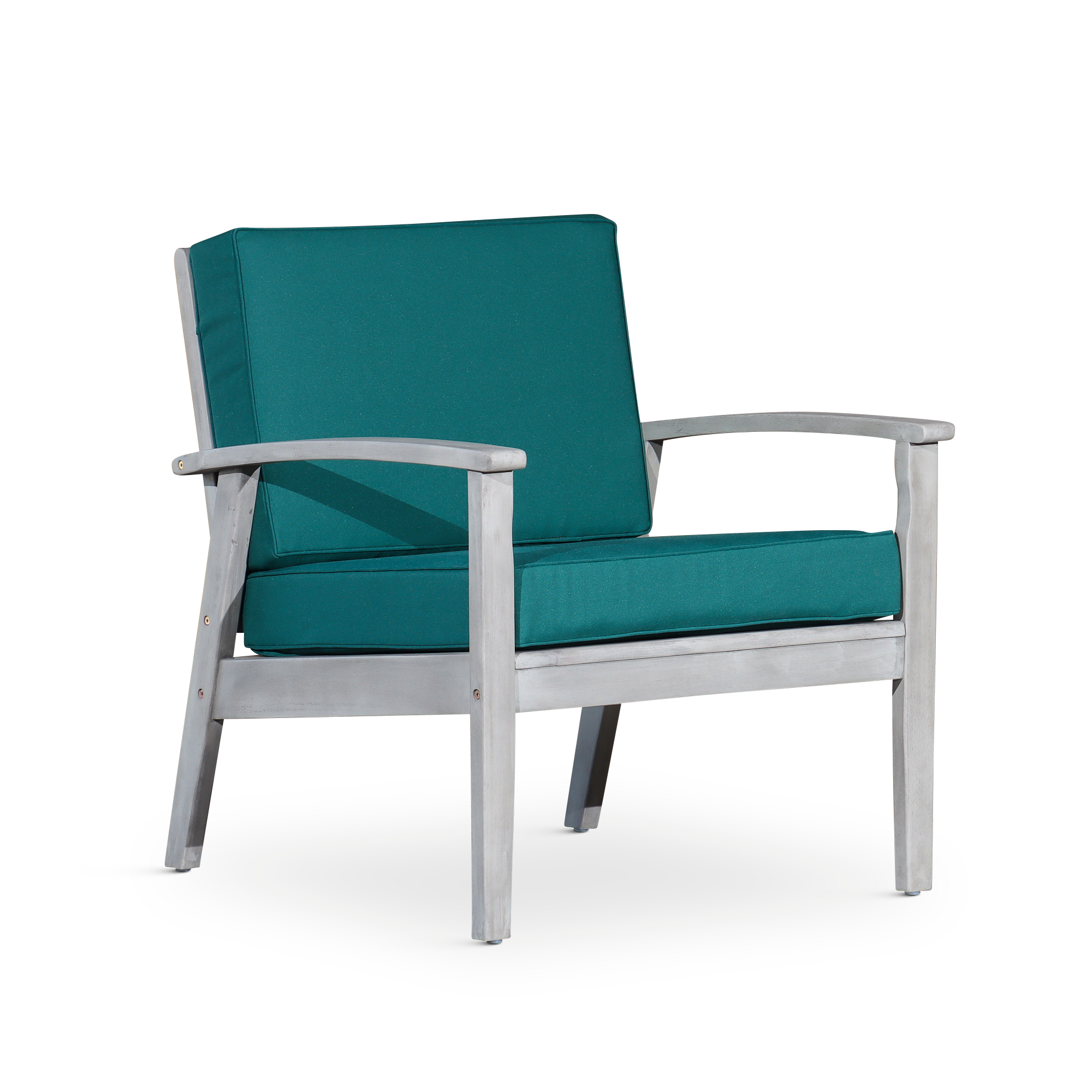 Deep Seat Eucalyptus Chair, Silver Gray Finish, Dark Green Cushions