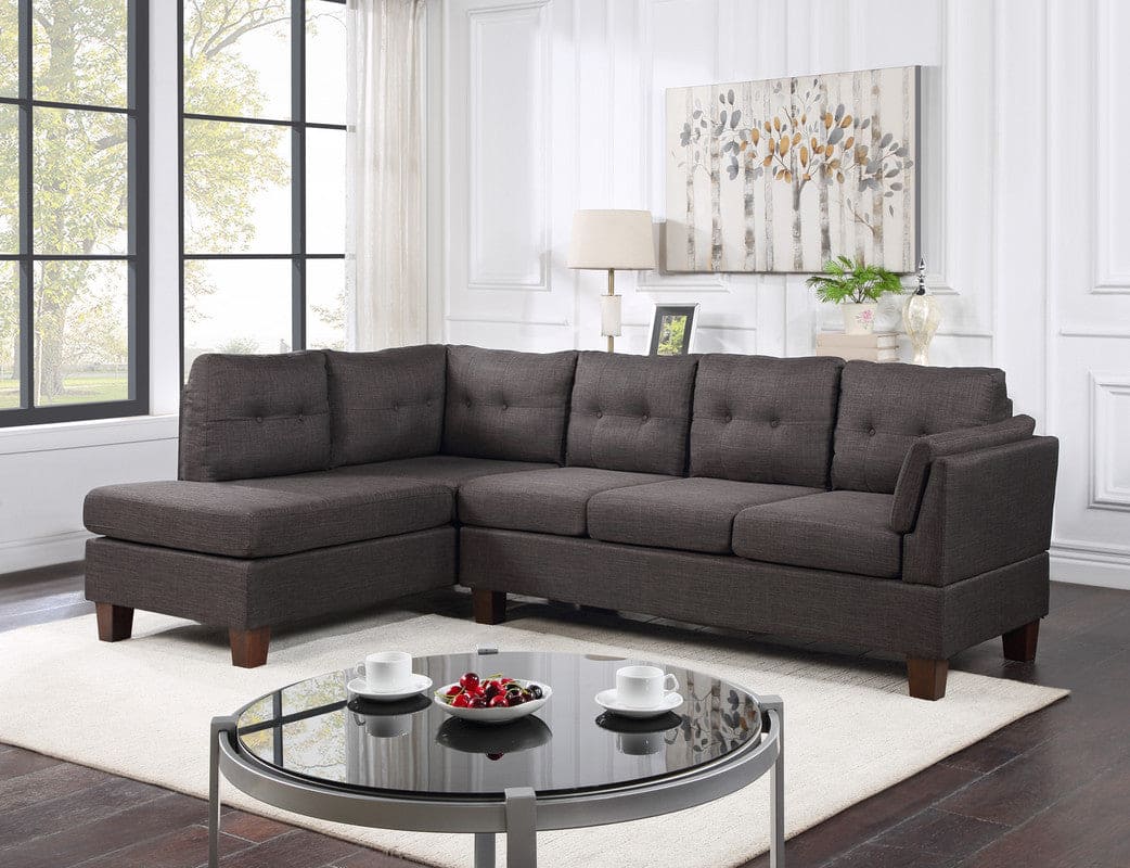 Dalia Dark Gray Linen Modern Sectional Sofa with Left Facing Chaise