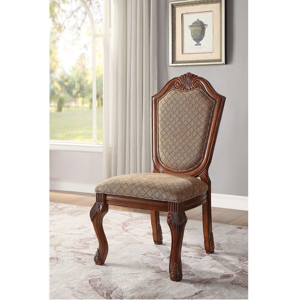 ACME Chateau De Ville Side Chair (Set-2) in Fabric & Cherry 04077A