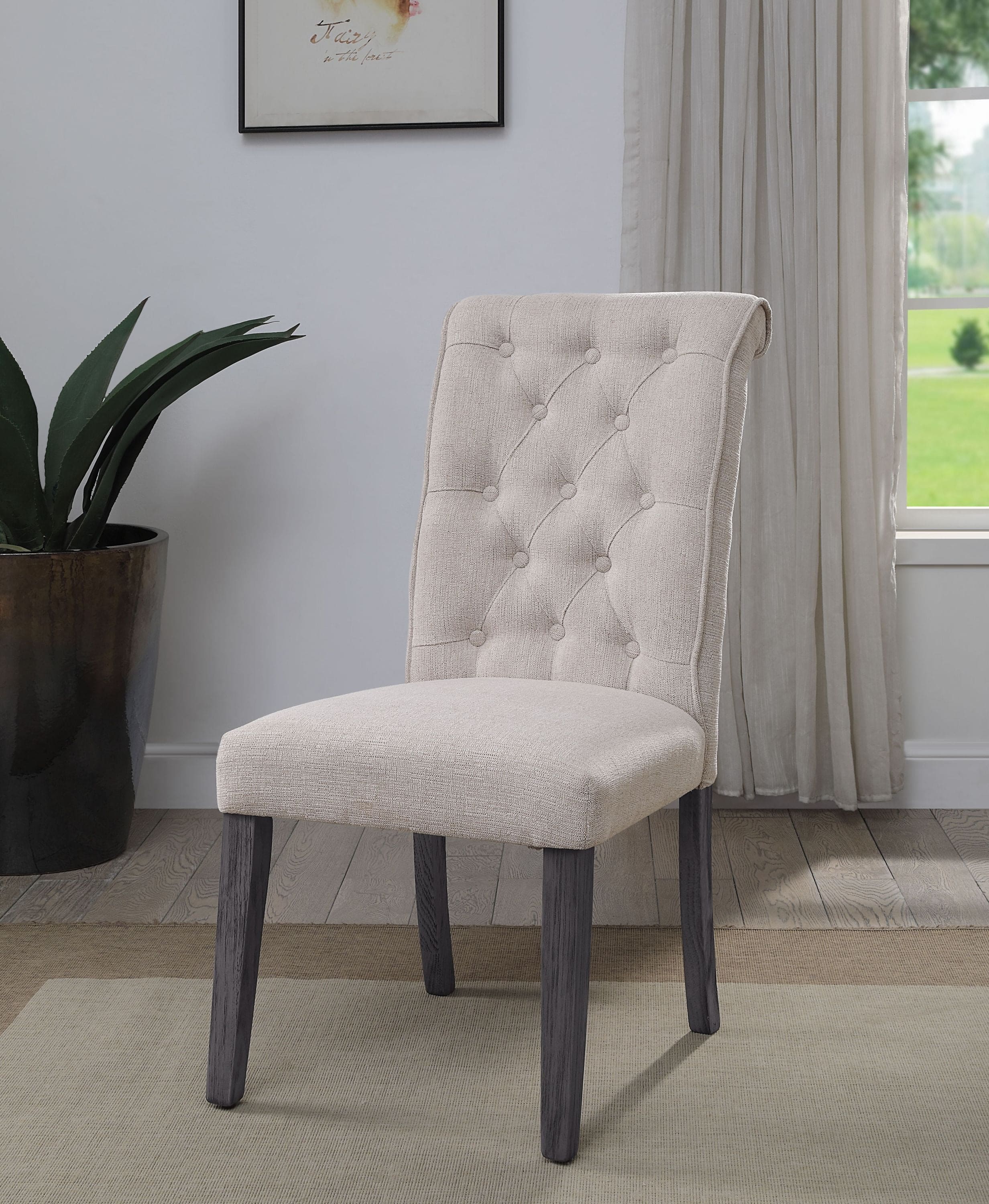 ACME Yabeina Side Chair (Set-2), Beige Linen & Gray Finish 73267