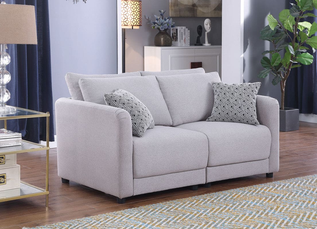 Penelope Light Gray Linen Fabric Loveseat with Pillows