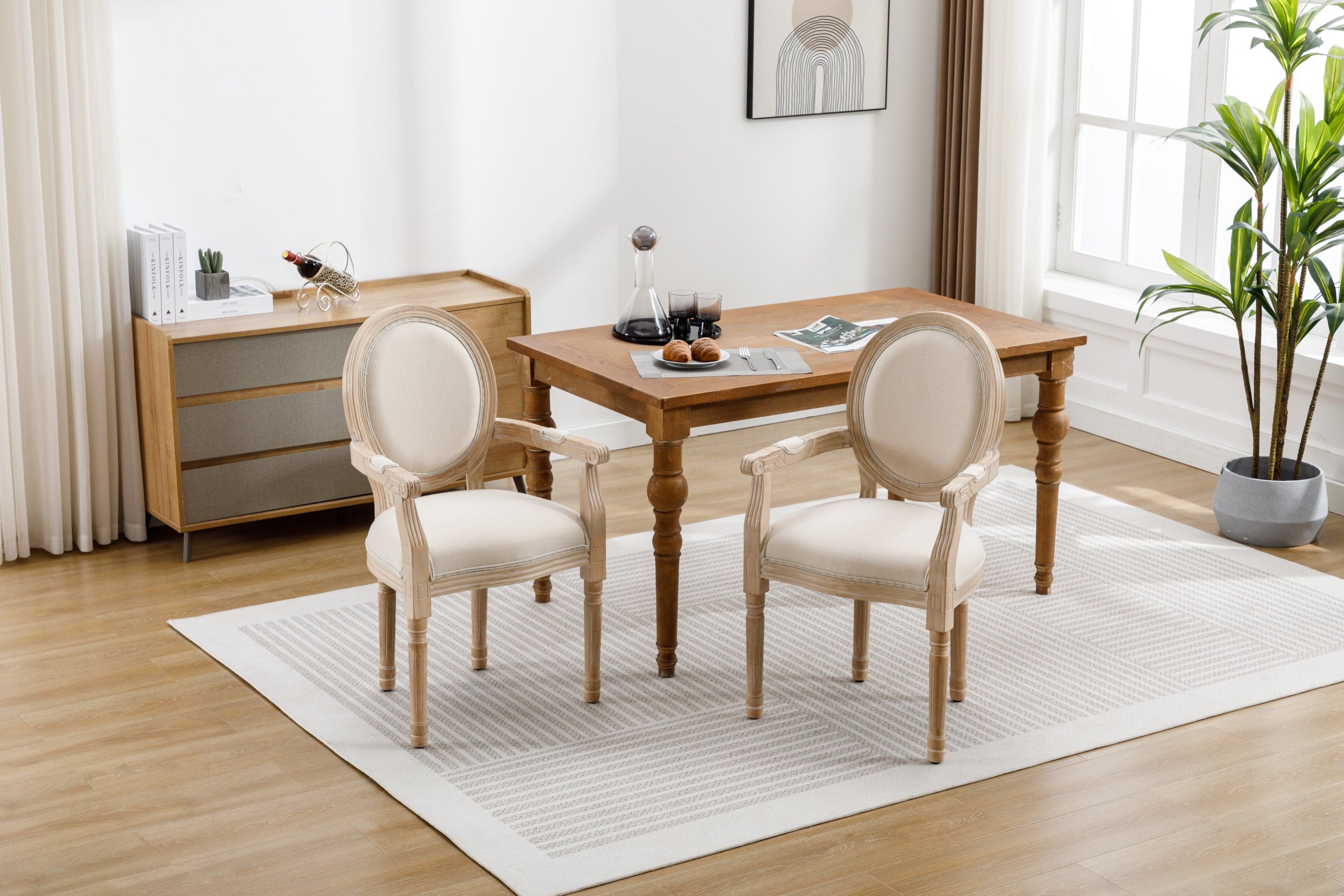 French Style Solid Wood Dining Chair,Set of 2,Cream