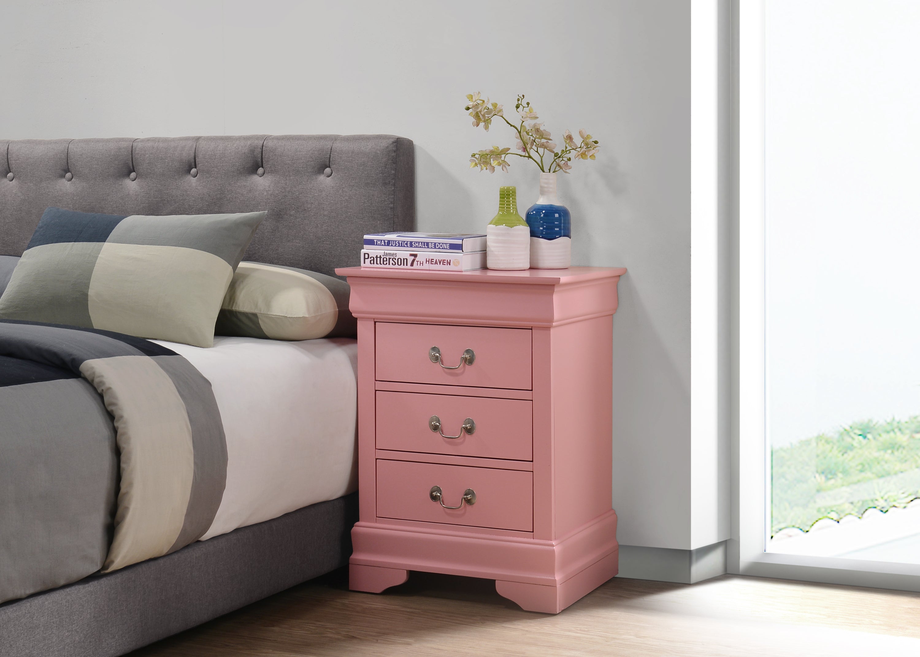 Glory Furniture Louis Phillipe G3104-3N 3 Drawer Nightstand , Pink