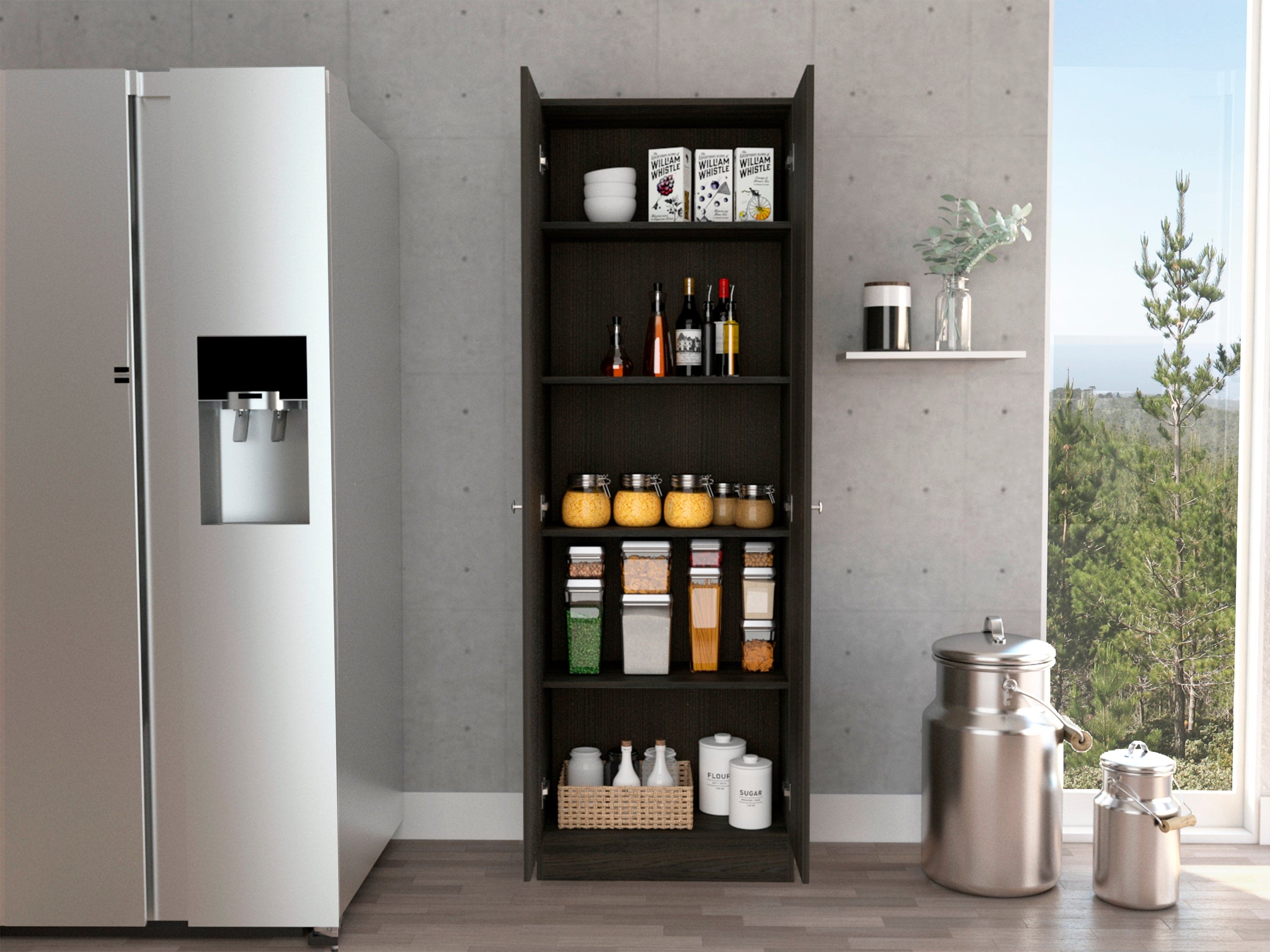 Storage Cabinet Pipestone, Five Shelves, Carbon Espresso / Black Wengue Finish