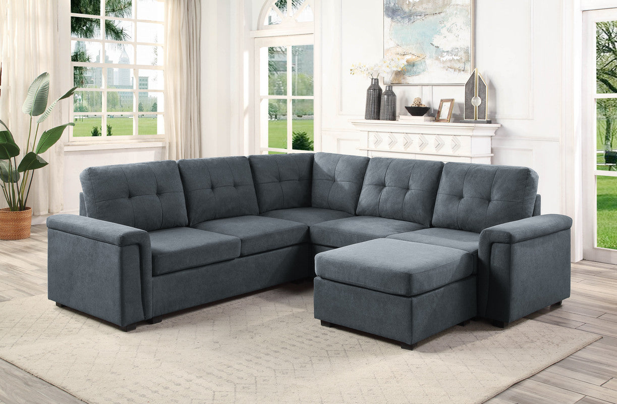 Isla Gray Woven Fabric 6-Seater Sectional Sofa with Ottoman