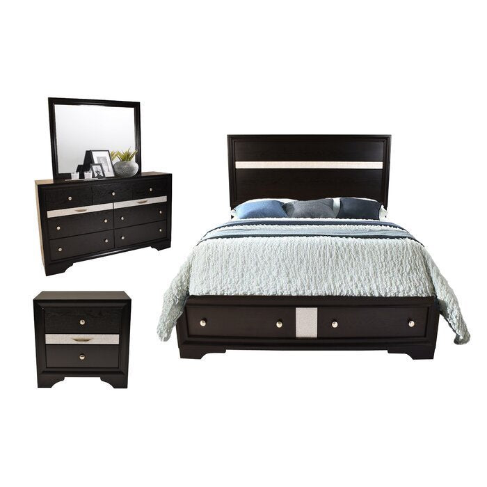 Traditional Matrix Queen 4 PC Storage Bedroom Set in Black made with Wood