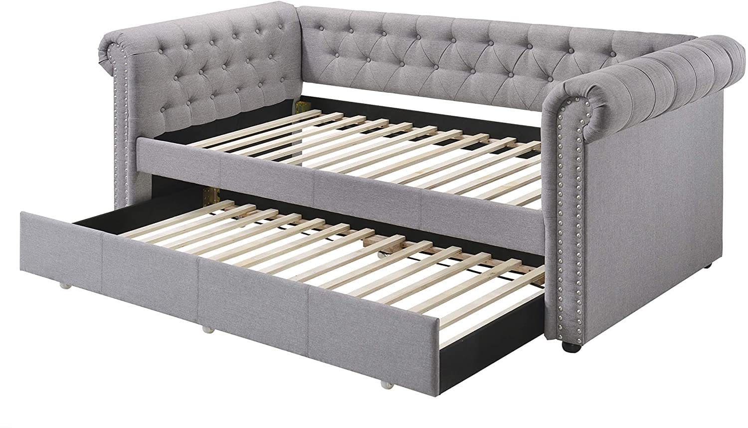 ACME Justice Daybed & Trundle (Twin Size), Smoke Gray Fabric (1Set/3Ctn) 39405