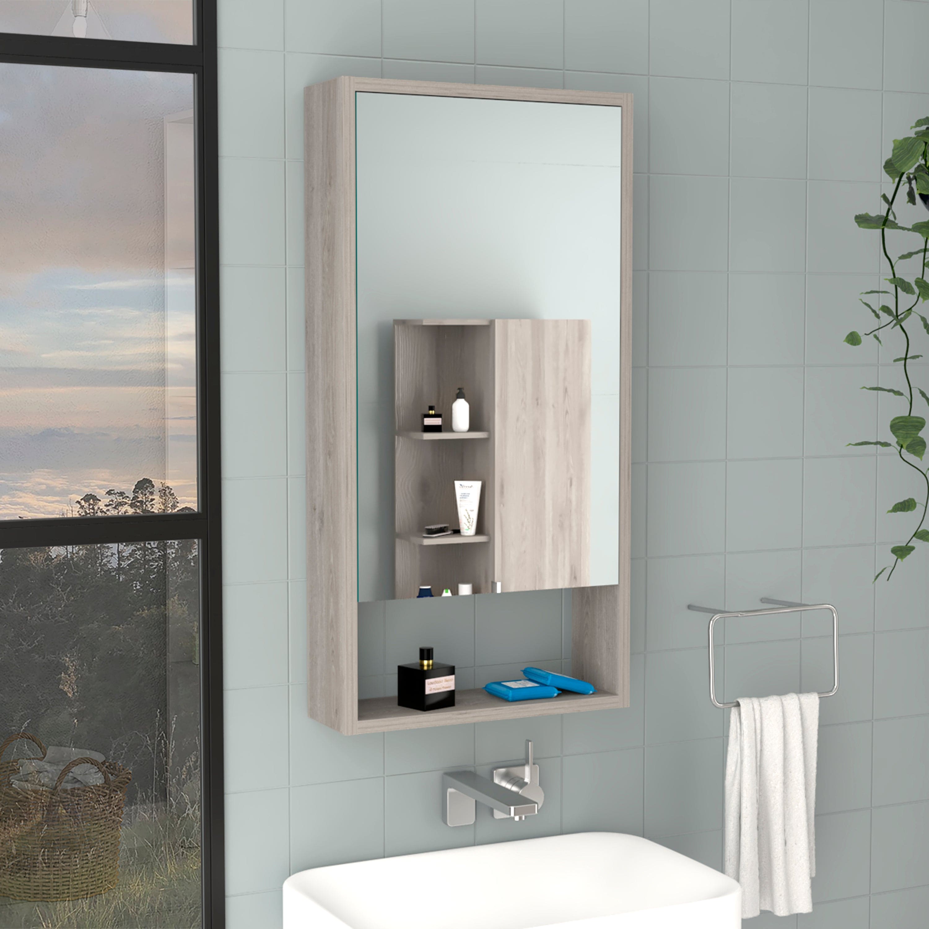 Medicine Cabinet Irvine, One External Shelf, Light Gray Finish